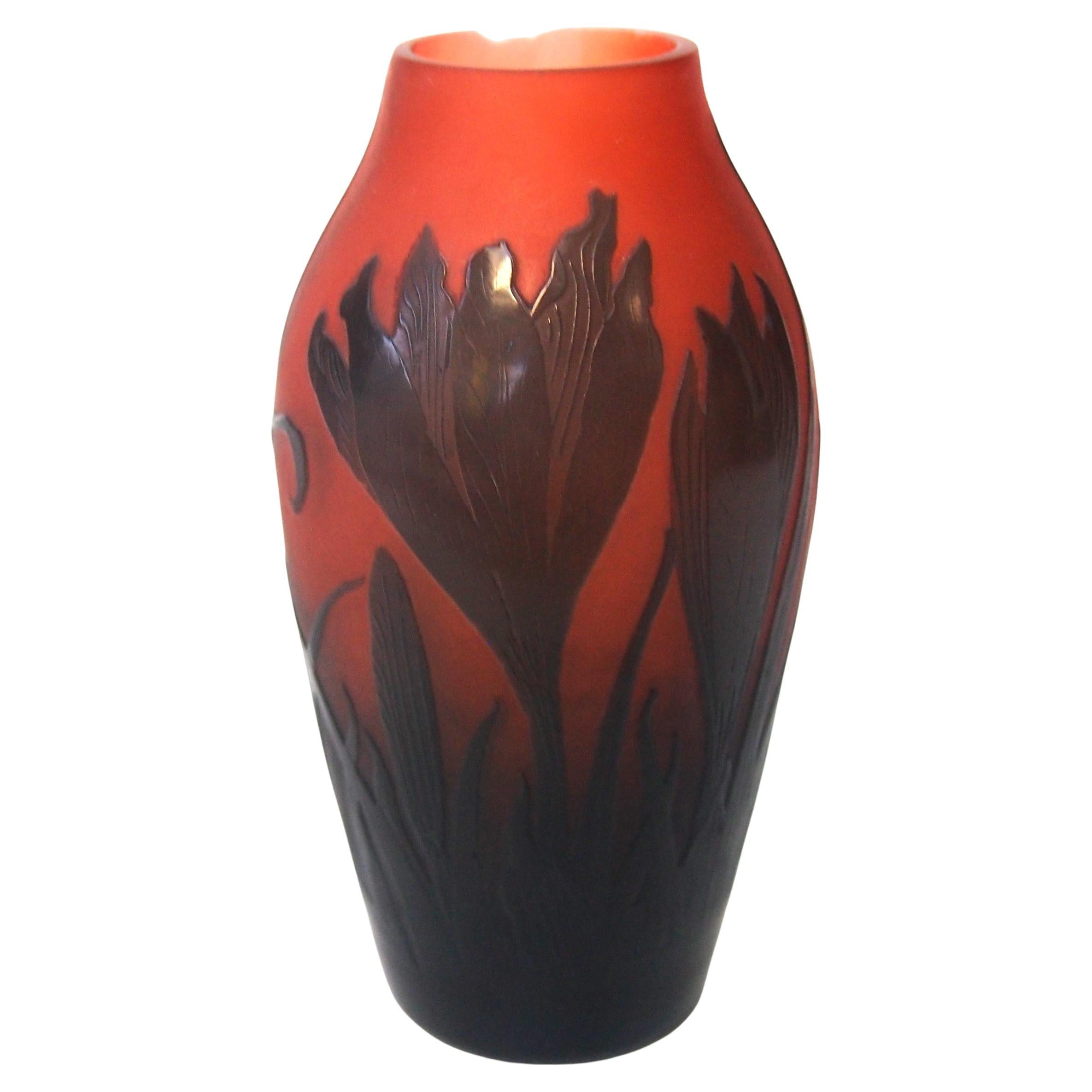 Vaso in vetro D'argental Crocus Cameo realizzato da Paul Nicolas per St. Louis in vendita