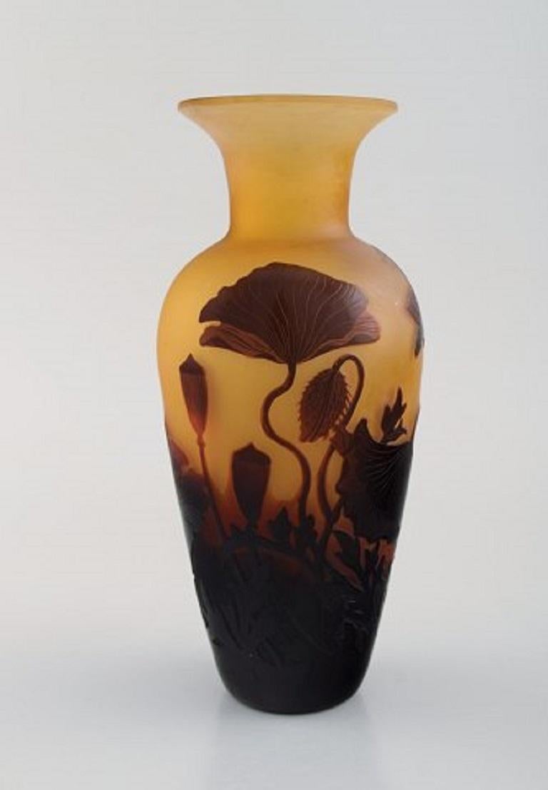 French D'argental, France, Art Nouveau Vase in Cameo Art Glass with Flowers