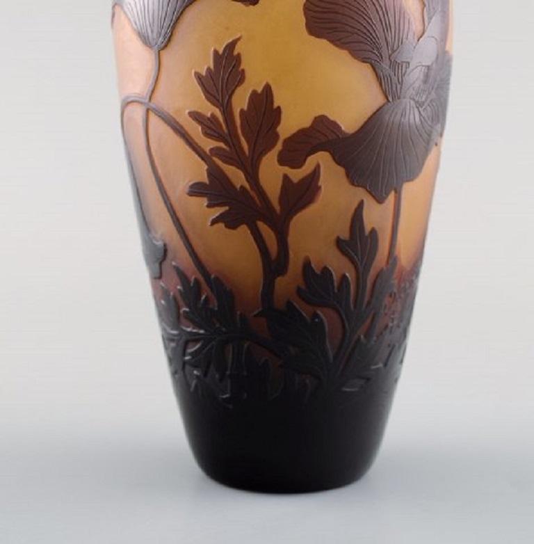 20th Century D'argental, France, Art Nouveau Vase in Cameo Art Glass with Flowers