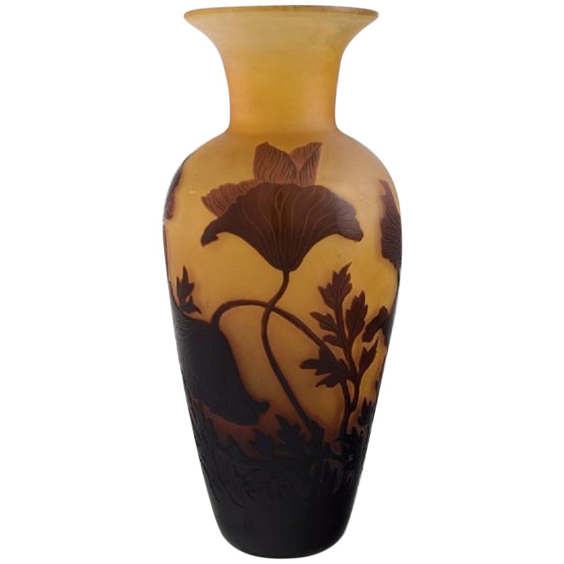 D'argental, France, Art Nouveau Vase in Cameo Art Glass with Flowers