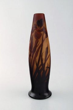 D'argental, France, Large Art Nouveau Vase in Cameo Glass with Reed and Flowers