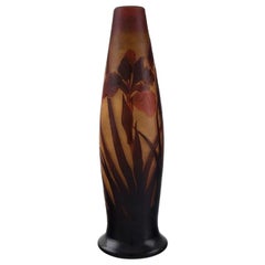D'argental:: France:: Grand Vase Art Nouveau en verre camée avec roseau et fleurs