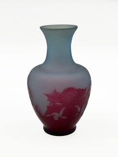 D'Argental French Art Nouveau Cameo Glass Vase with Thistle Decoration