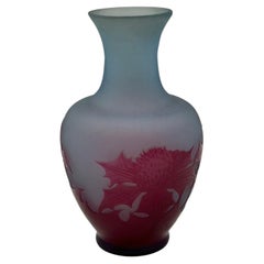 D'Argental French Art Nouveau Cameo Glass Vase with Thistle Decoration