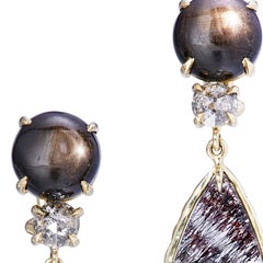 Daria de Koning Black Star Sapphire, Diamond, Hematite Rutile Quartz Earrings