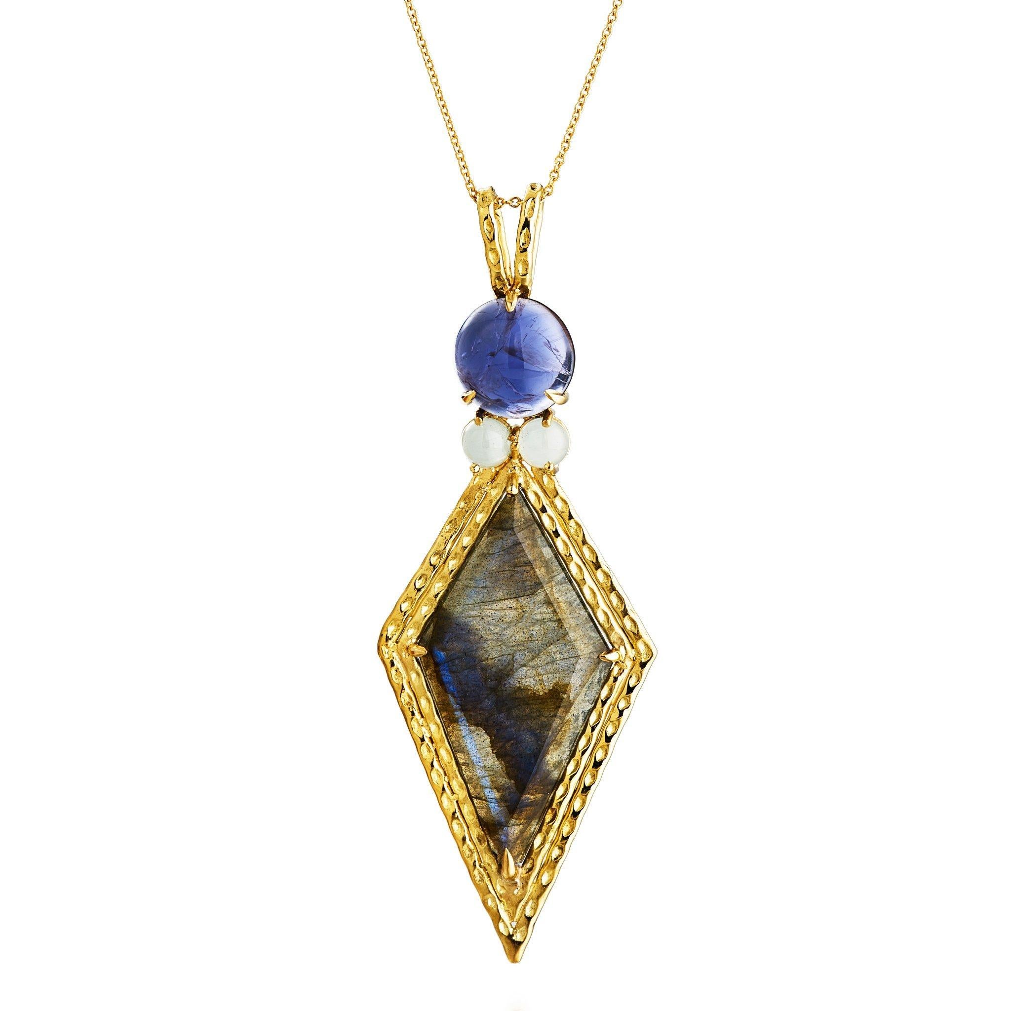 Artisan Daria de Koning Kite Shaped Labradorite, Iolite, and Aquamarine Necklace For Sale