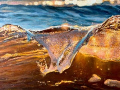 “Amber Light” — Hyperrealistic Seascape Oil Painting of Sunset Ocean Wave.