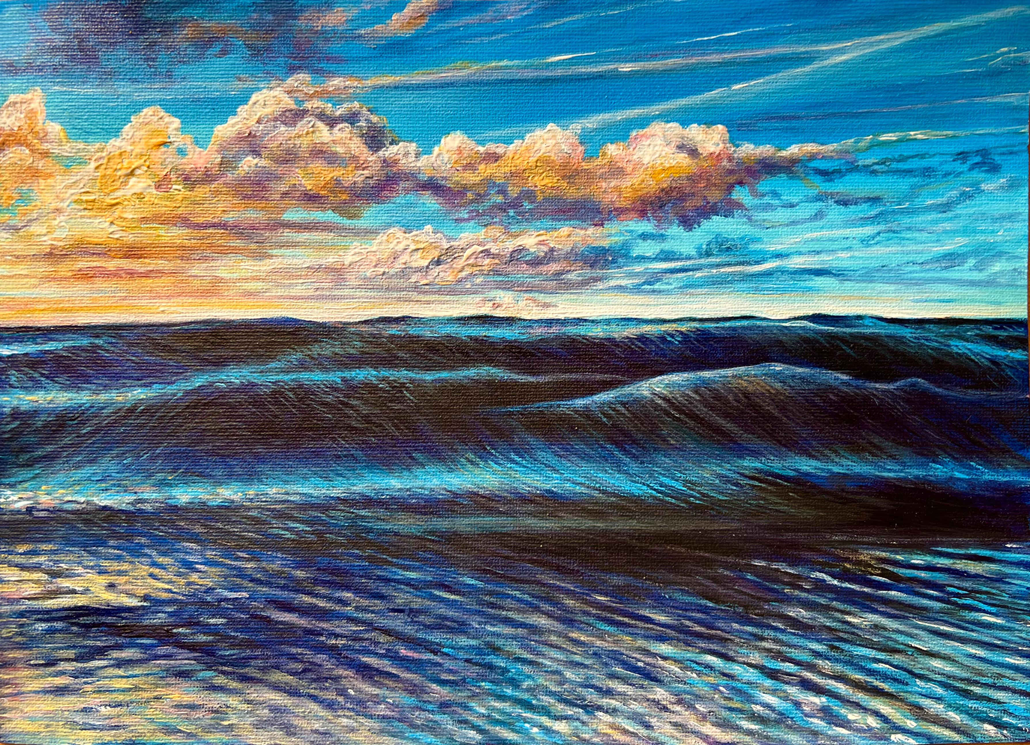 DARIA DUDOCHNYKOVA Landscape Painting - “Blue Horizons” — Hyperrealistic Seascape Acrylic Painting on Canvas