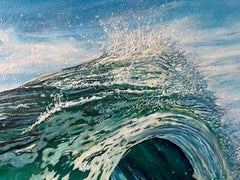 "Pulso Eterno" - Pintura al Óleo de Olas Oceánicas en Paleta Refinada de Bósforo Vert