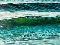 "Evening Symphony of the Sea" - Peinture hyperréaliste d'un coucher de soleil sur l'océan et d'une vague