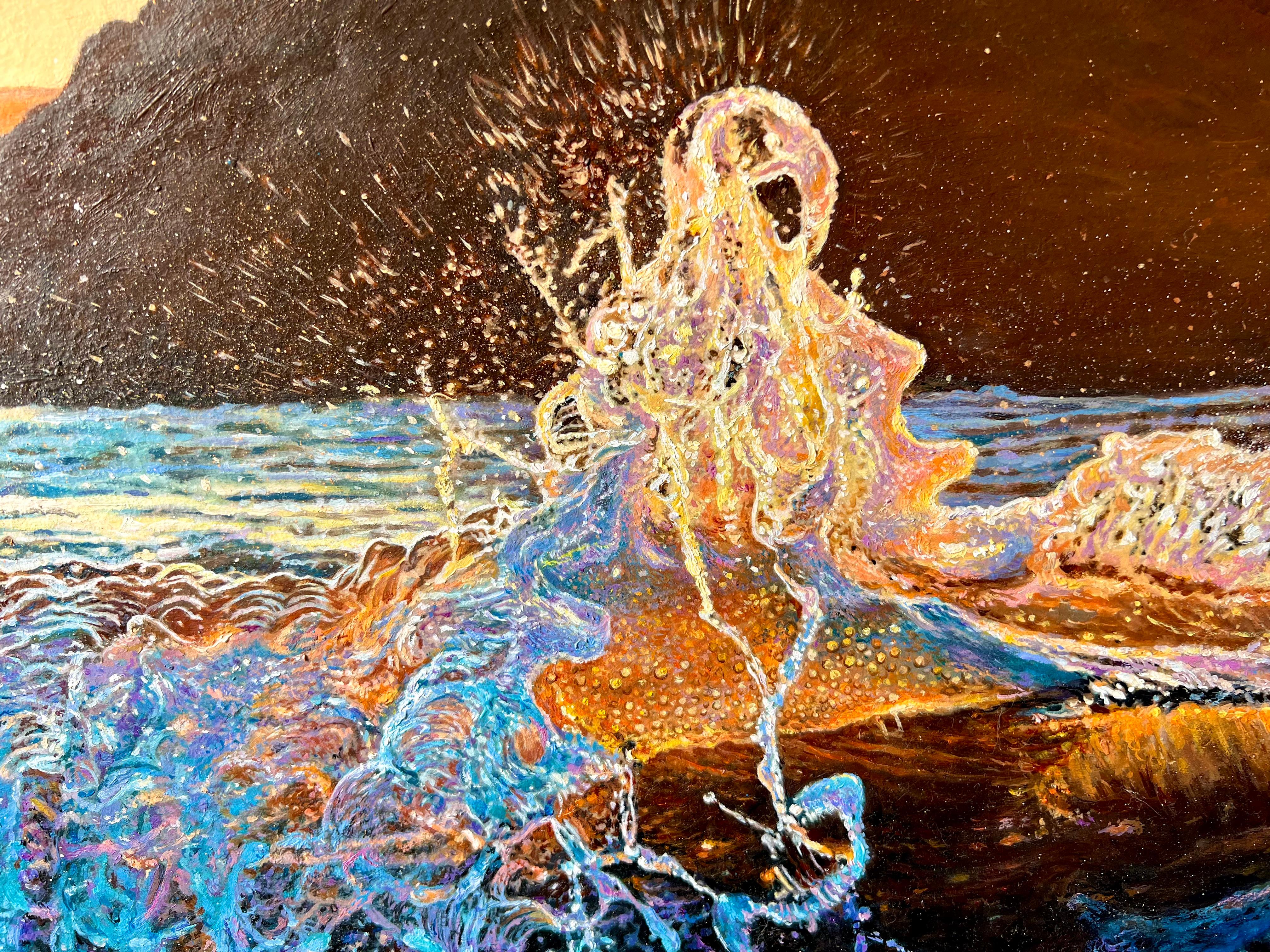 «Explosion of Feelings» – Hyperrealistic Seascape Oil Painting - Blue Landscape Painting by DARIA DUDOCHNYKOVA