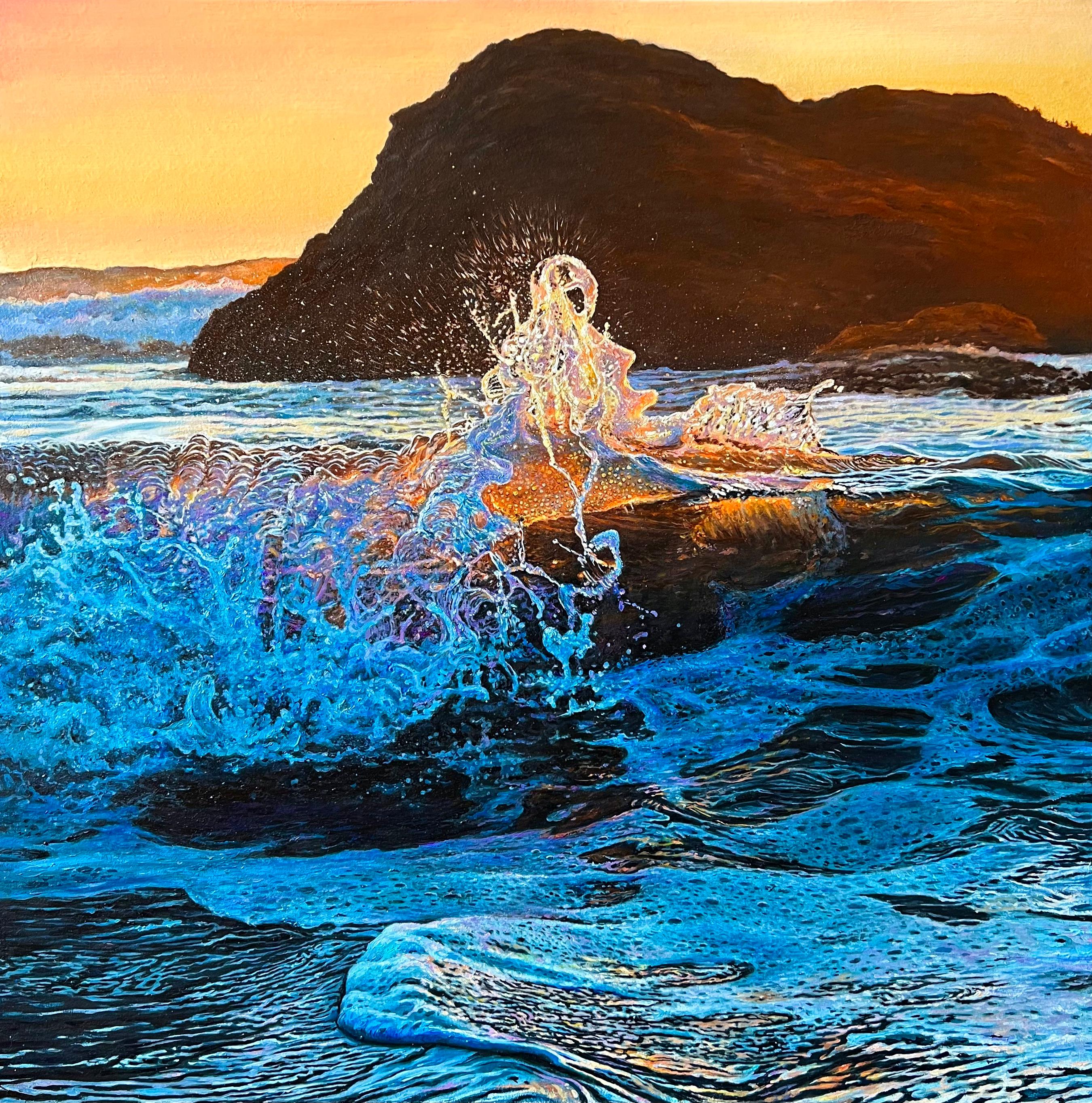 DARIA DUDOCHNYKOVA Landscape Painting - «Explosion of Feelings» – Hyperrealistic Seascape Oil Painting