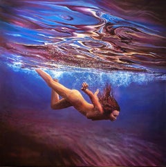 "Libero, senza peso, coraggioso. No.1"- Olio iperrealistico Donna nuda sott'acqua