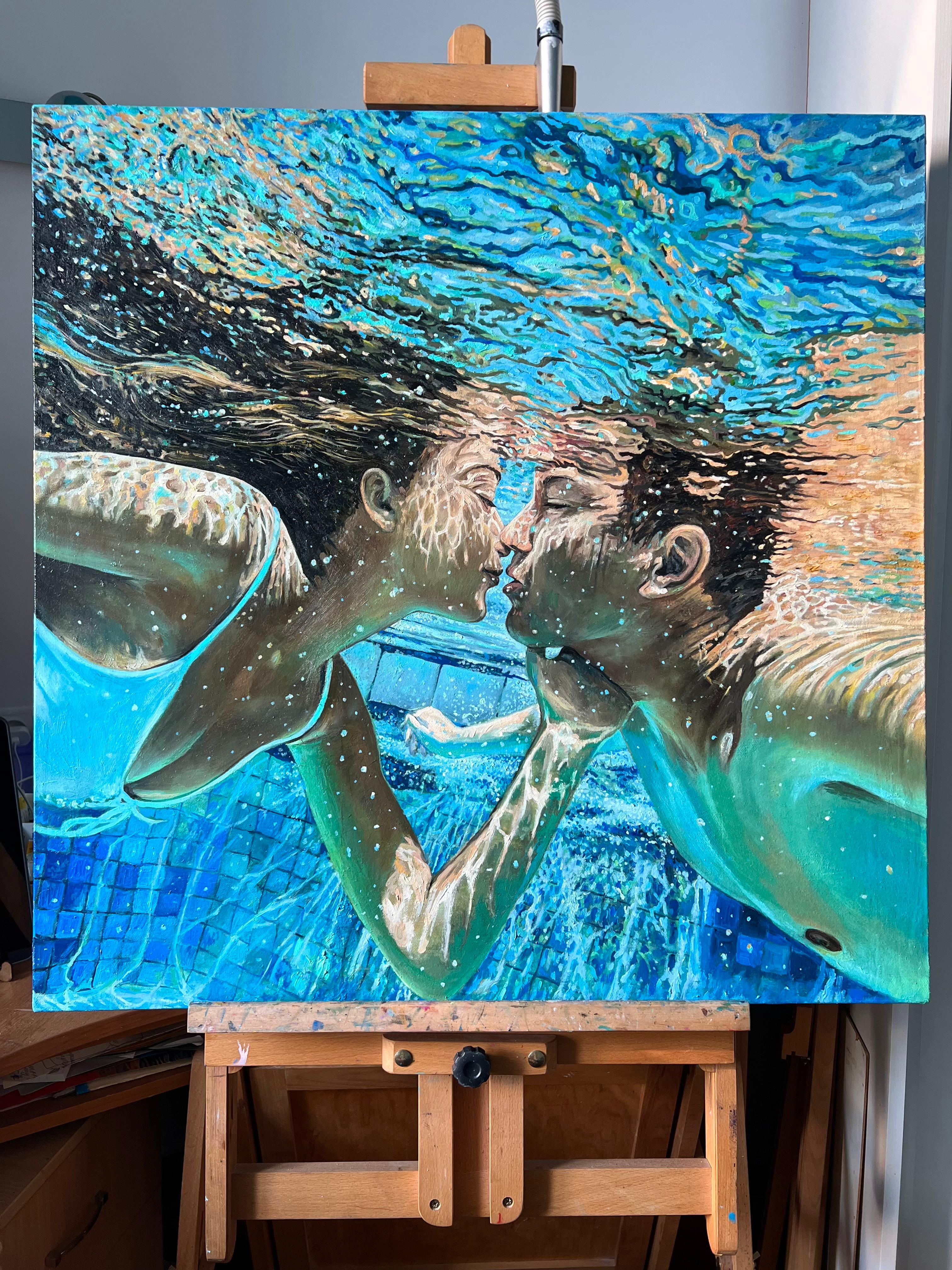 Libertad y amor - Figurative Painting Azul de DARIA DUDOCHNYKOVA