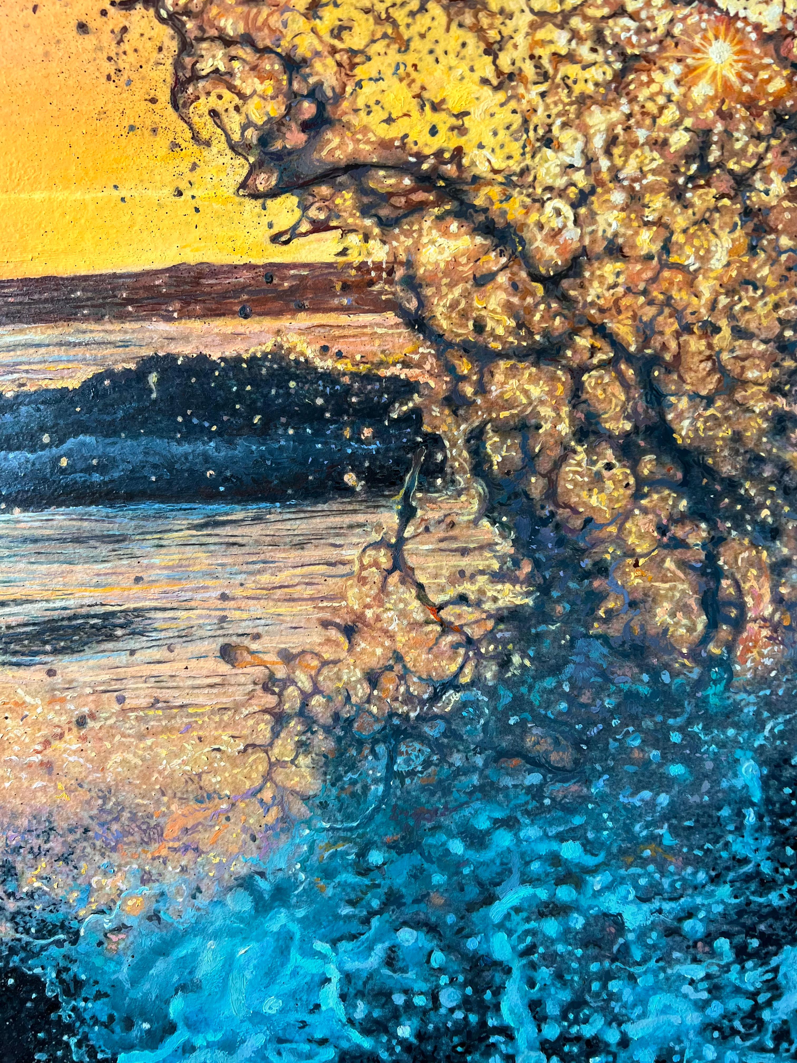 «Light of Hope» – Hyperrealism Ocean Splash Wave at Sunset Oil Painting For Sale 2