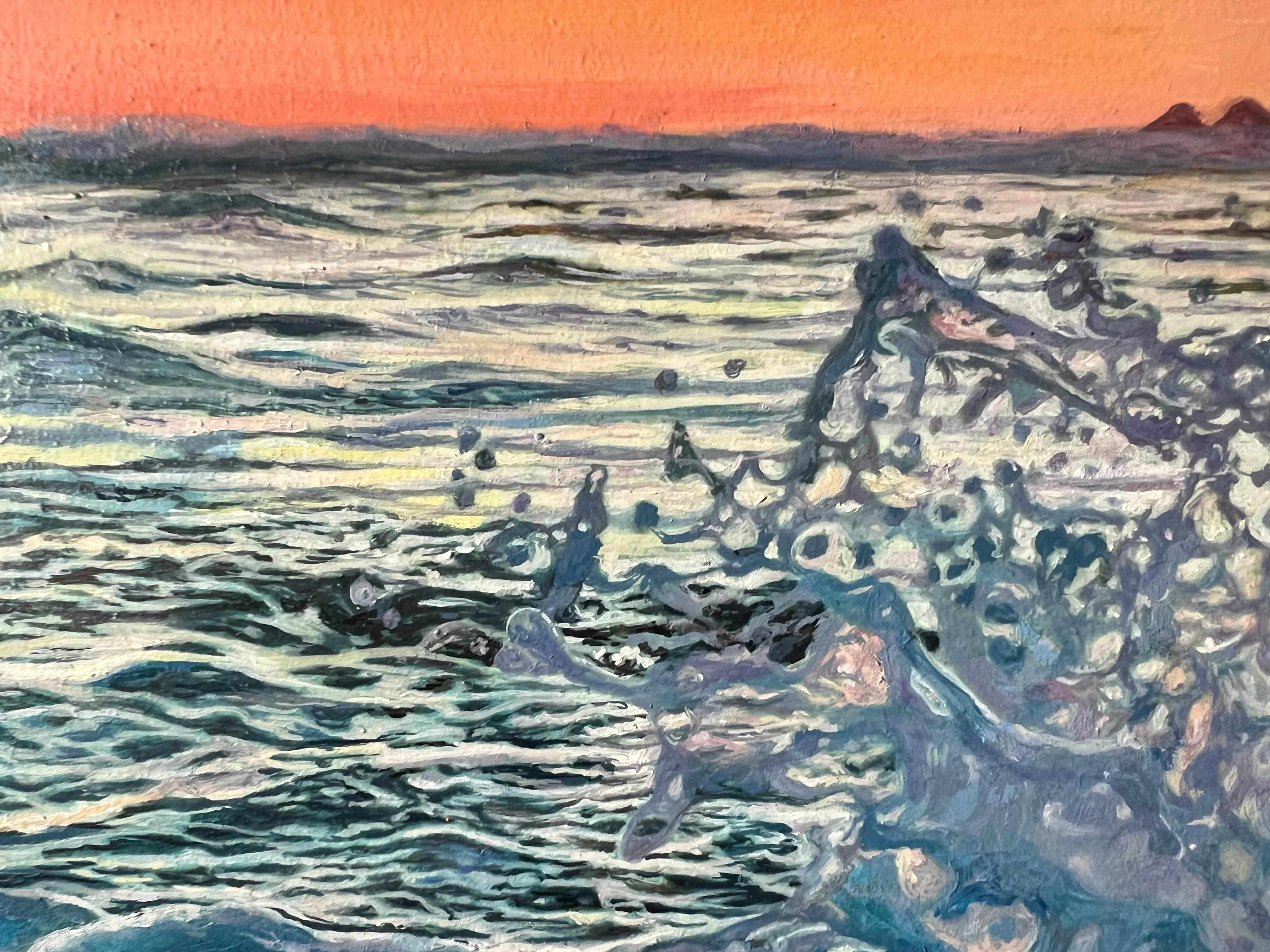 L'oceano pulsa come un cuore innamorato del tramonto. Le sue onde sono tocchi gentili, che racchiudono i segreti di un amore senza fine.
