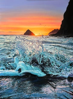 “Pulse of the Ocean” — Hyperrealistic Oil Seascape Painting of Sunset Waves