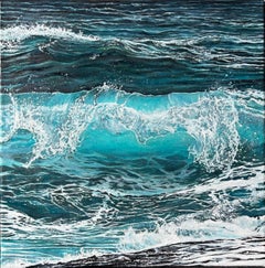 «Splash of Silence» – Turquoise Wave Hyperrealism Oil Painting