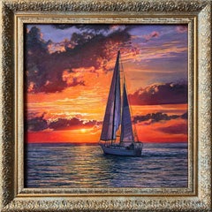 "Through the Flames of Sunset" — Realistic Oil Seascape with Sailing Boat at Fie