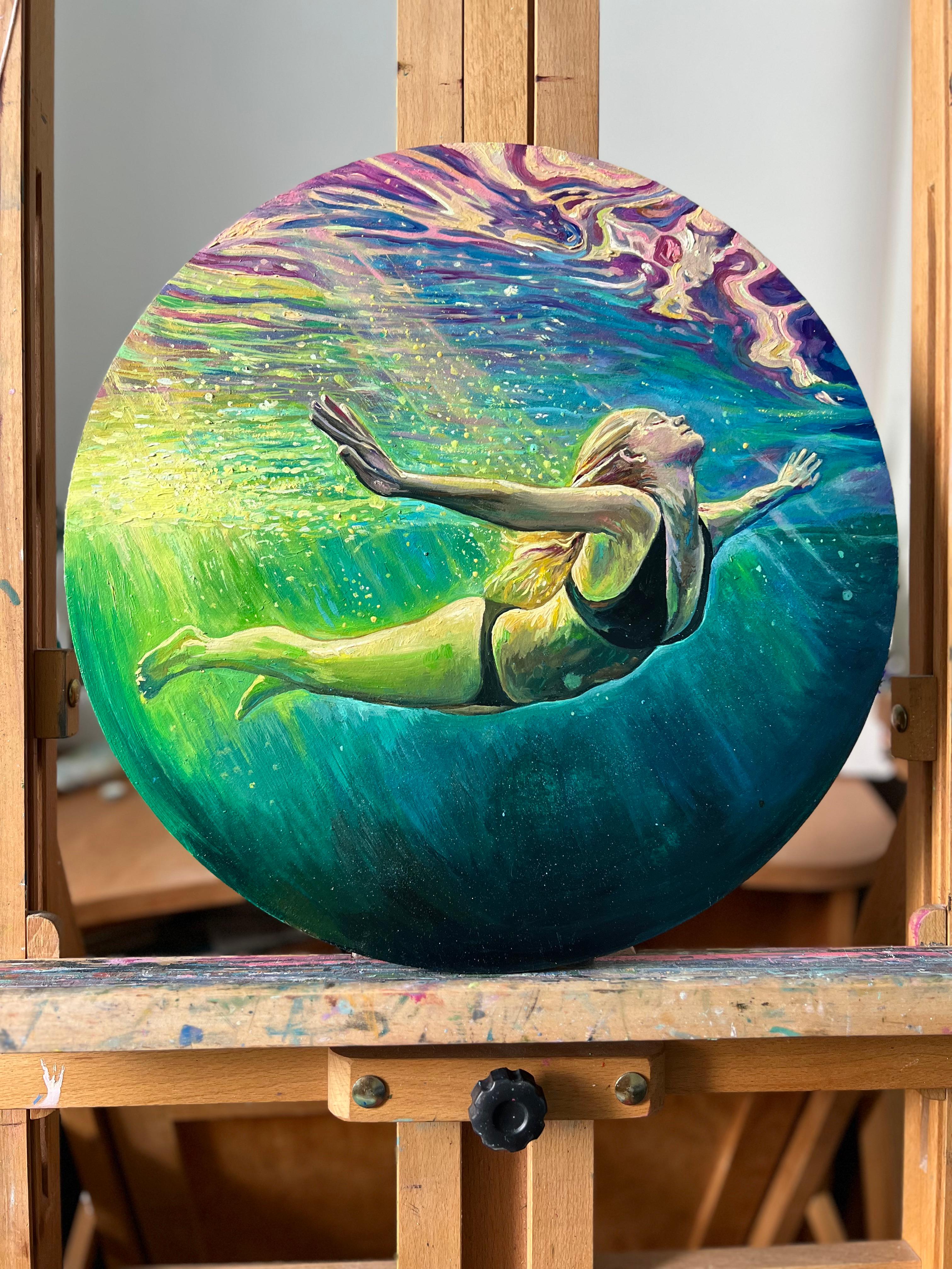Apesanteur 2 - Bleu Figurative Painting par DARIA DUDOCHNYKOVA