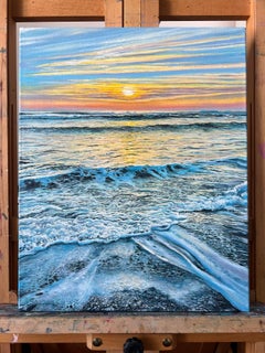 "Donde todo comienza" - Pintura al óleo hiperrealista de paisaje marino del océano en