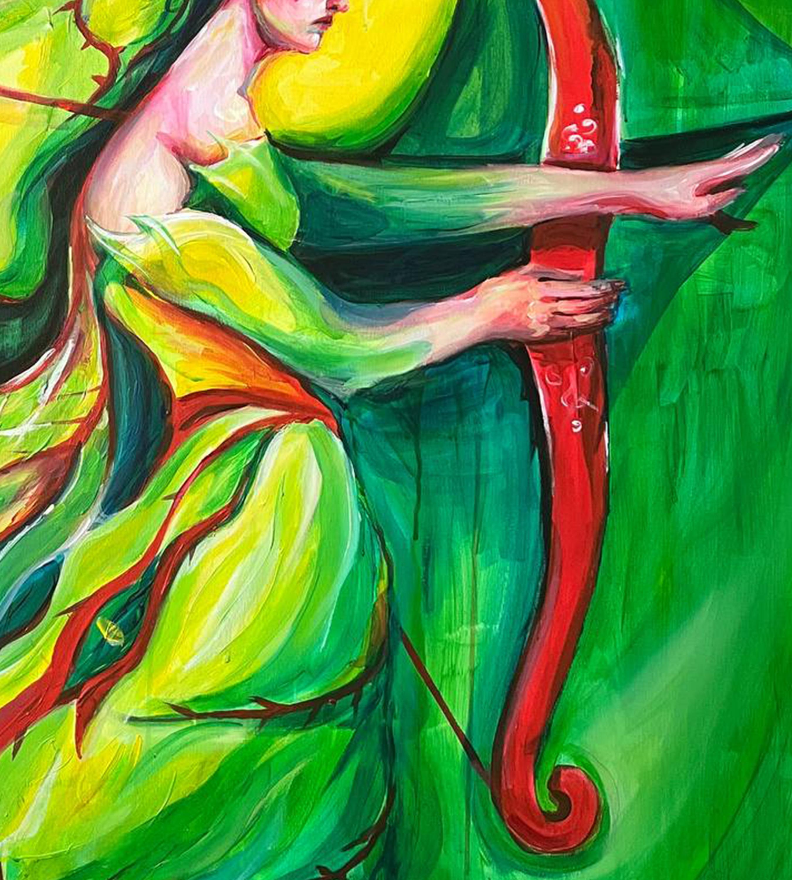 Roses have thorns - Green Figurative Painting by Daria Golovina