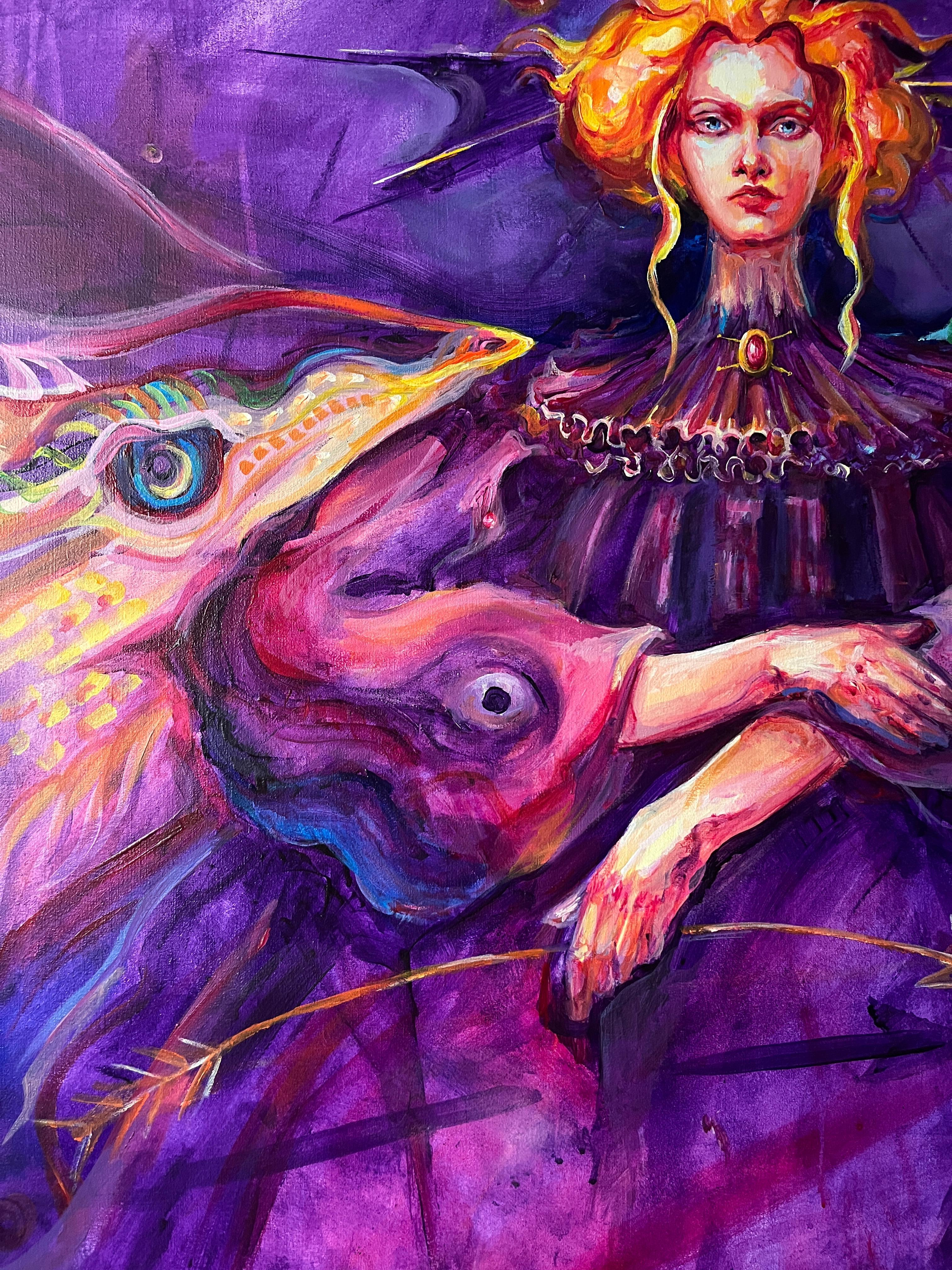 La confiance entre nous - Violet Figurative Painting par Daria Golovina