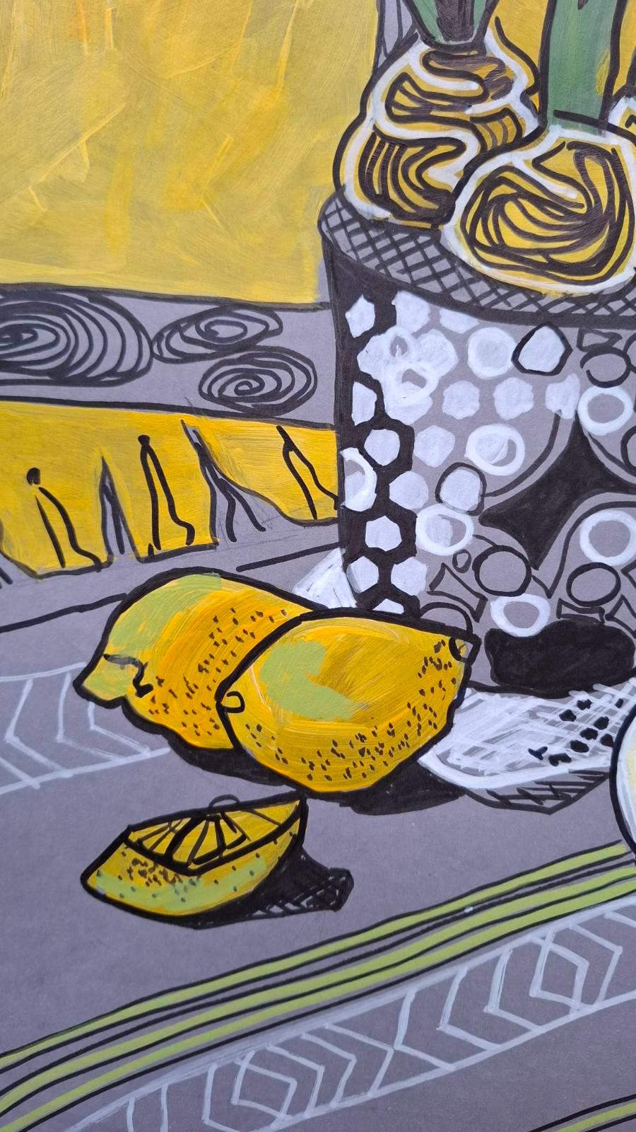 Lemons - Gray Still-Life Painting by Daria Habich