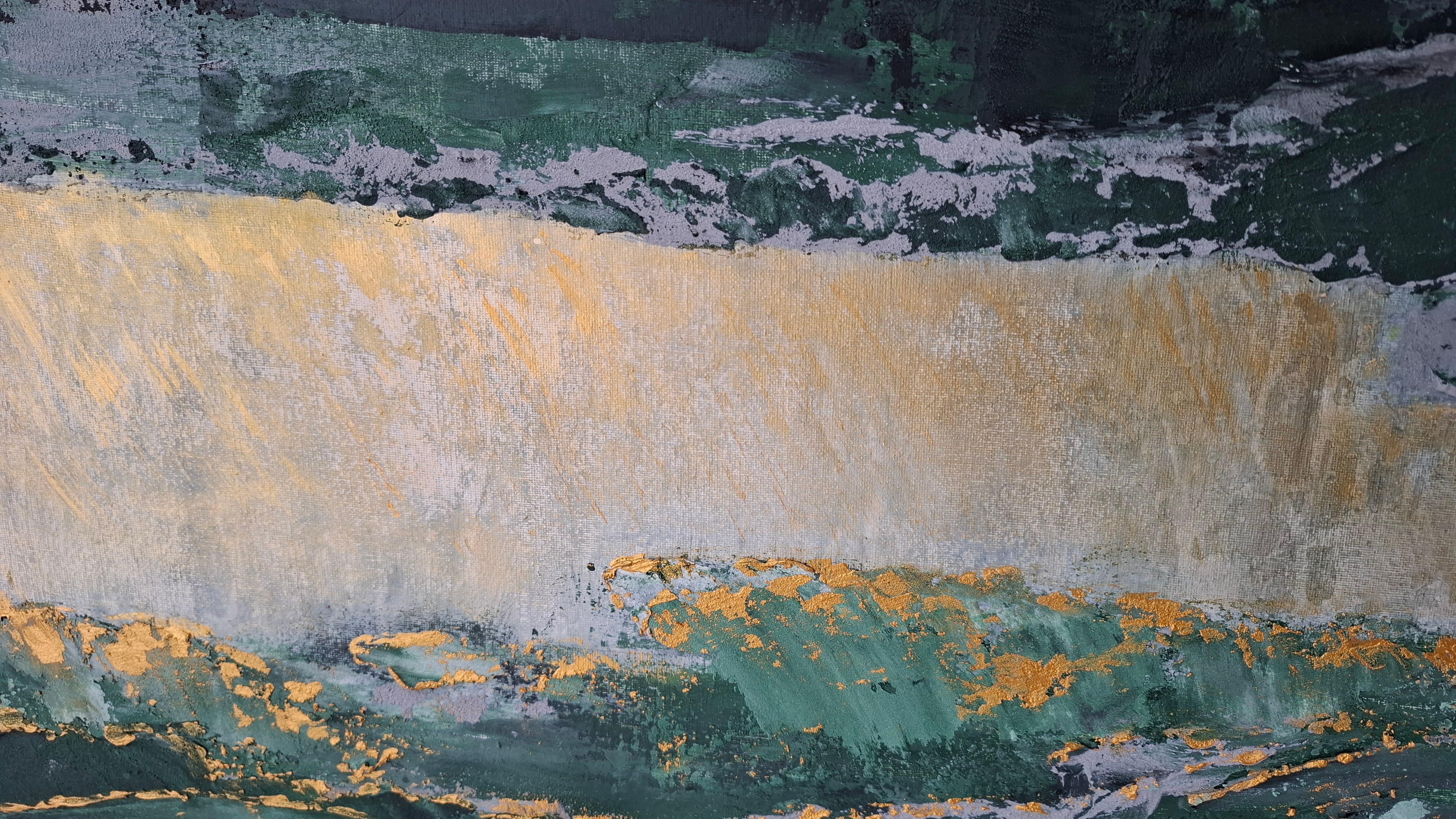 Two cliffs. Two souls. Standing across from each other — so close, yet unreachable. Between them: an abyss. Not a physical one, but emotional. The painting is silent, yet it speaks of distance, of longing to reach… and the impossibility of doing
