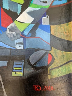 Negación (relojería) - pintura abstracta, realizada en negro, gris, verde, rojo, azul