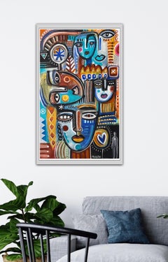 " TOMORROW TOGETHER" viele Gesichter, abstrakte Malerei.