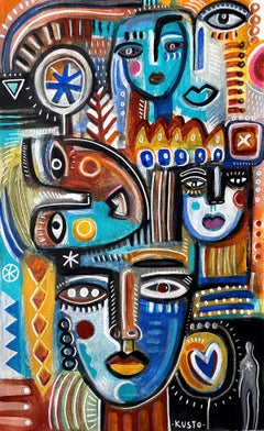 " TOMORROW TOGETHER " many  faces, abstract painting.
