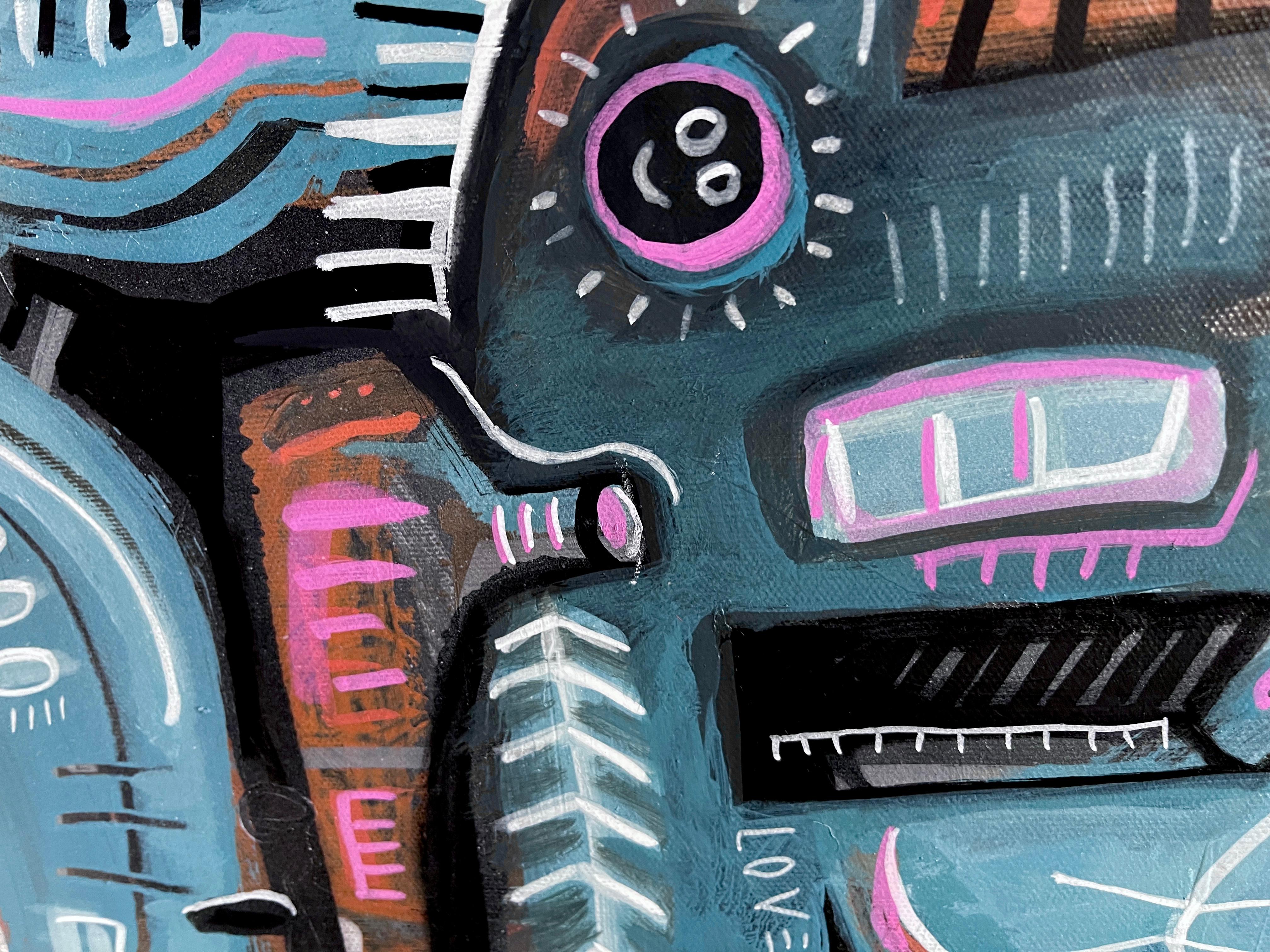 Original painting by Daria Kusto.
acrylic on canvas.
The magic flow reality...
A smiling figure and their surreal horse set off into the unknown — through blue-tinted dreams, cryptic signs, and joyful abstraction.
This painting is a playful map of