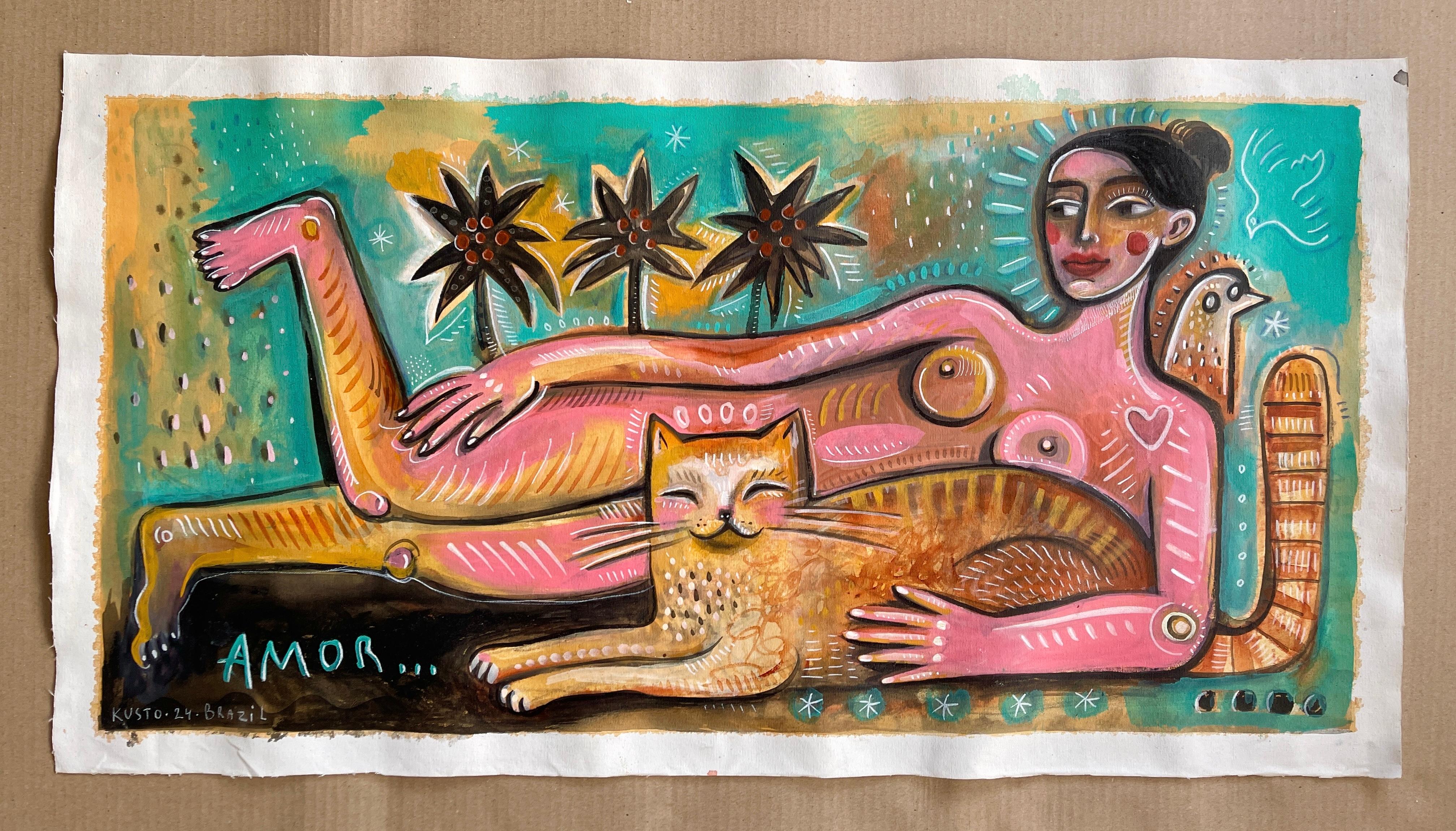 AMOR (Braun), Figurative Painting, von Daria Kusto