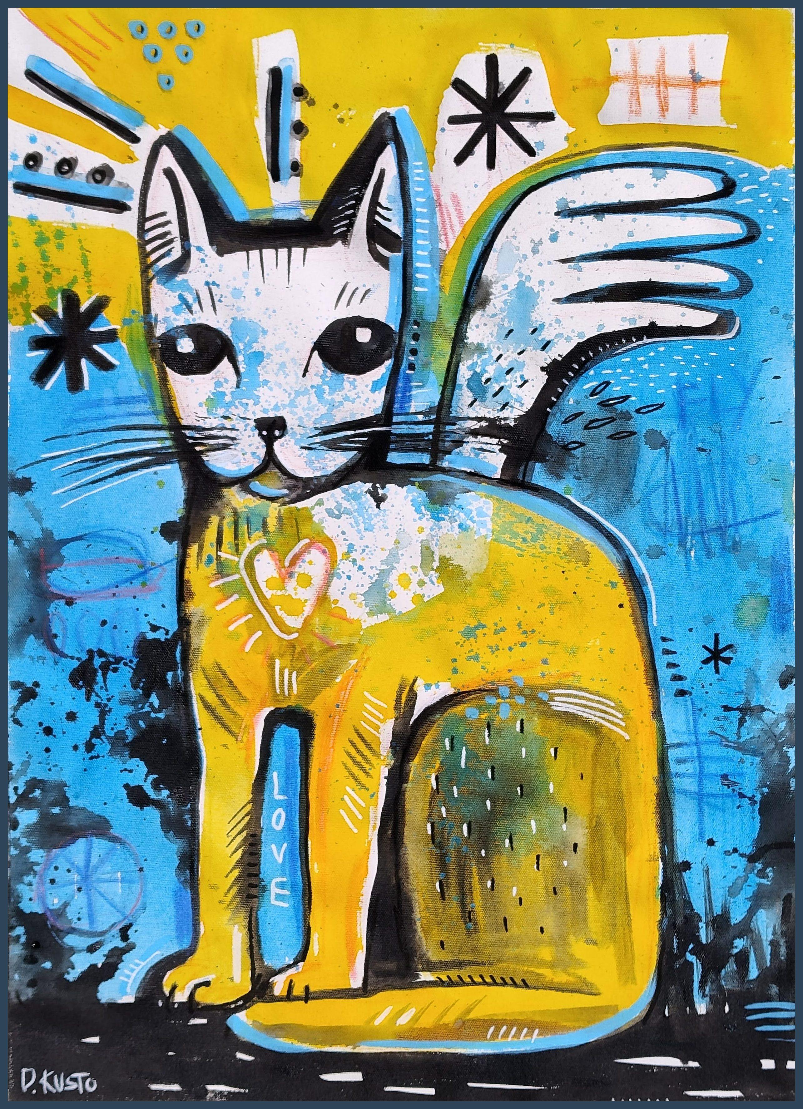 ANGEL CAT - Neo-Expressionist Painting by Daria Kusto