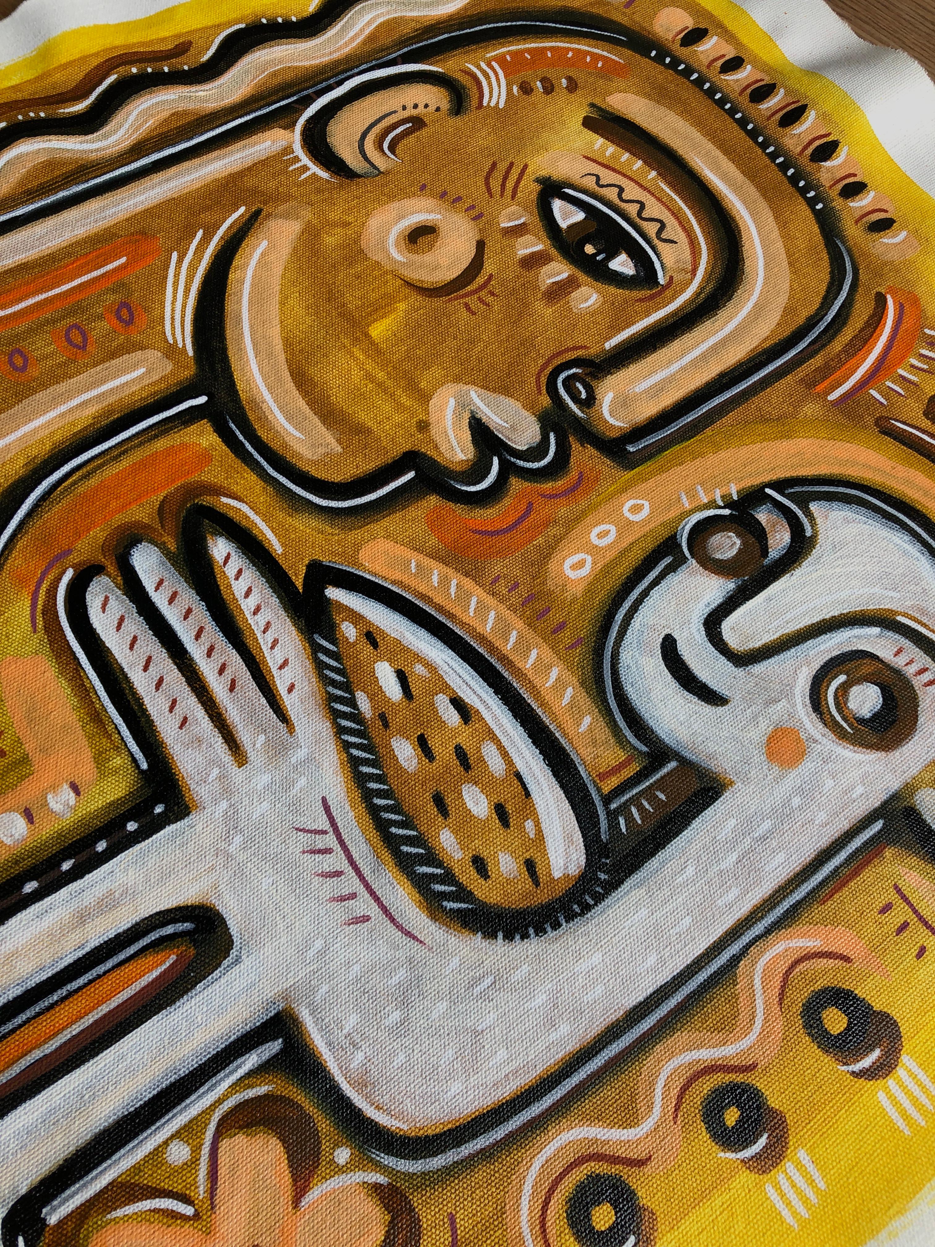 Travail effectué par mon partenaire DARIA KUSTO

Acrylique et marqueurs sur toile
Livré roulé dans un tube
De la Croatie



