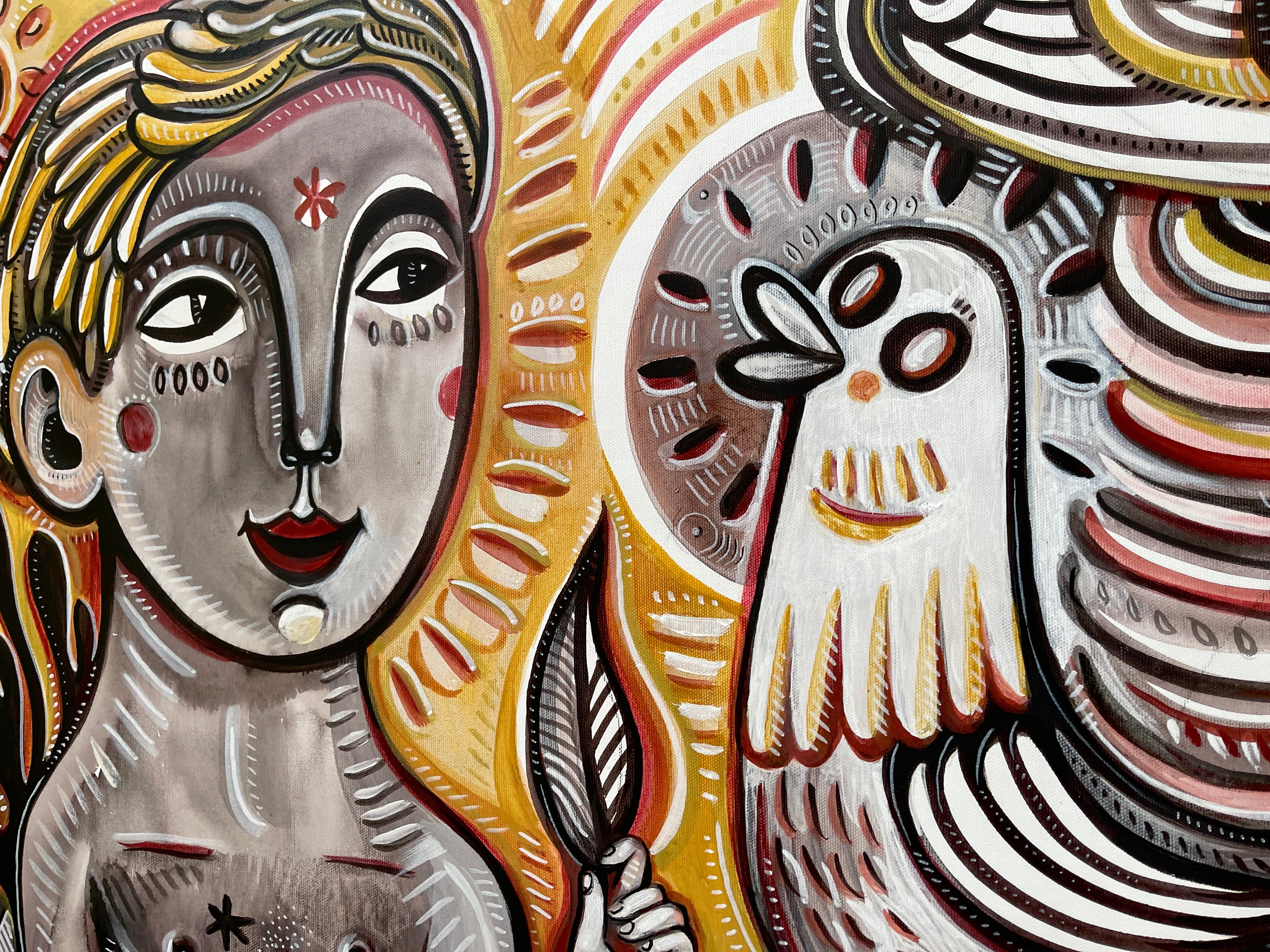 HELLER KOPF UND VOGELGEDANKEN (Braun), Figurative Painting, von Daria Kusto