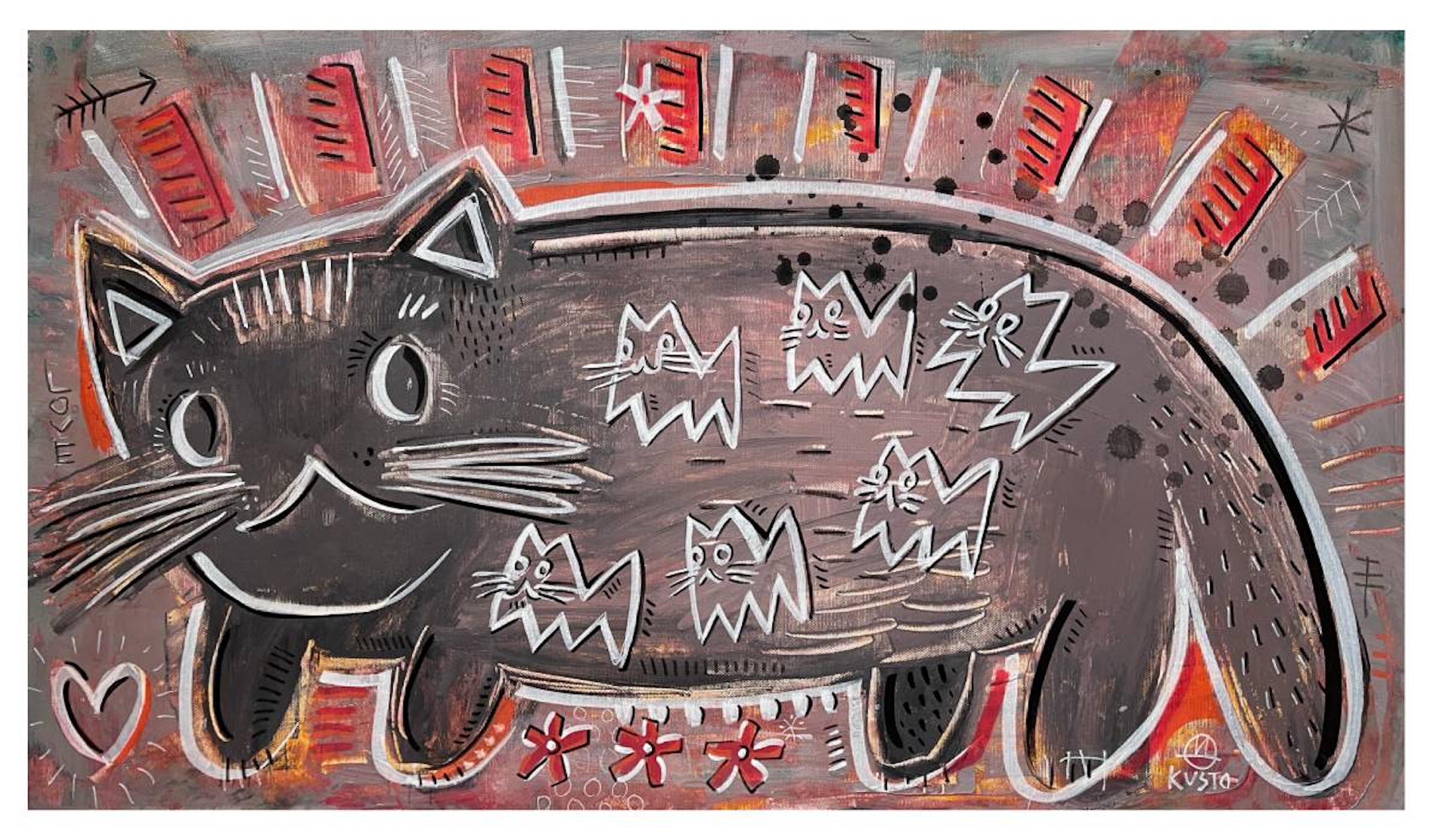 CAT FAMILY - Brown Figurative Painting by Daria Kusto