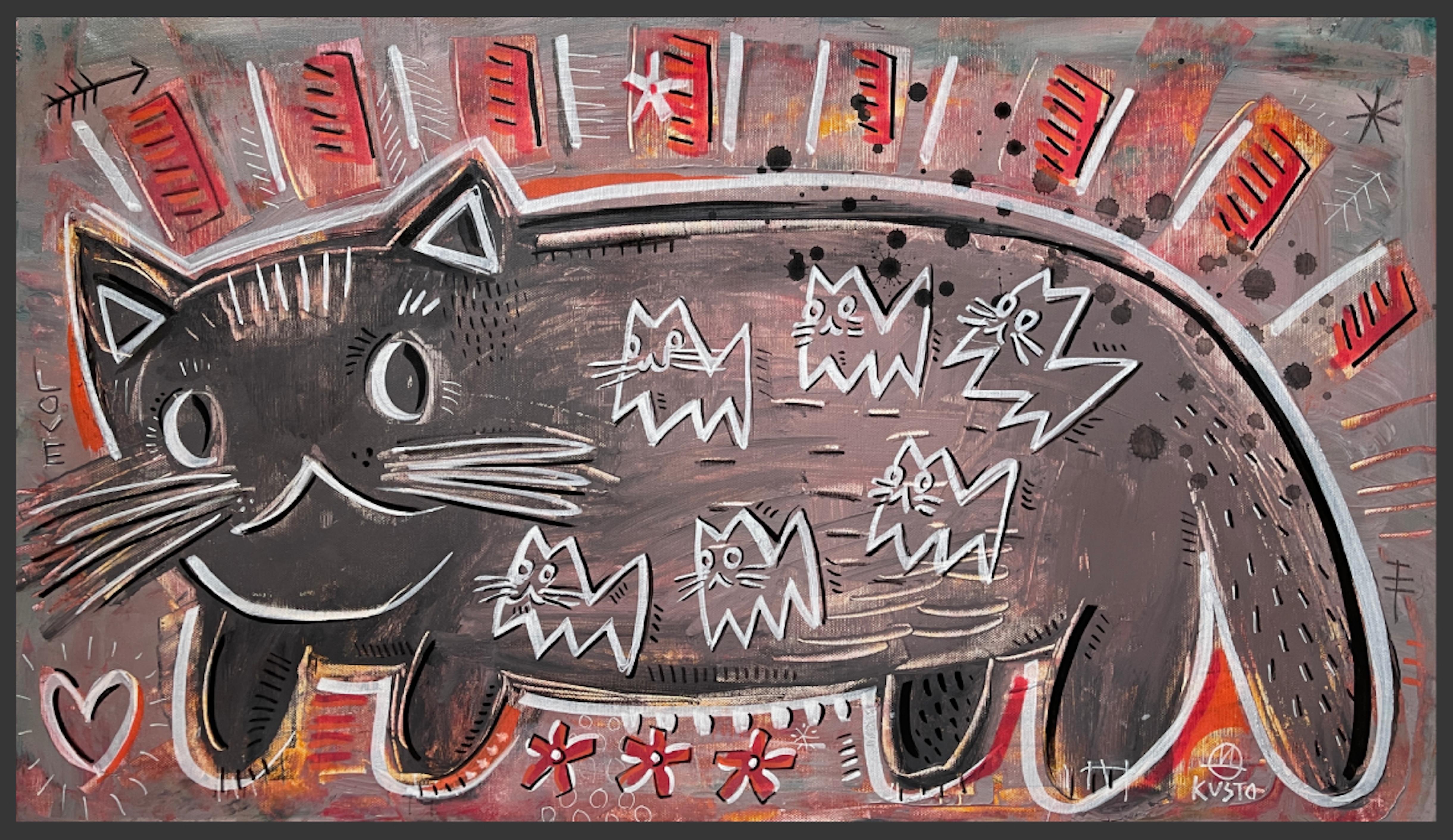 Daria Kusto Figurative Painting - CAT FAMILY