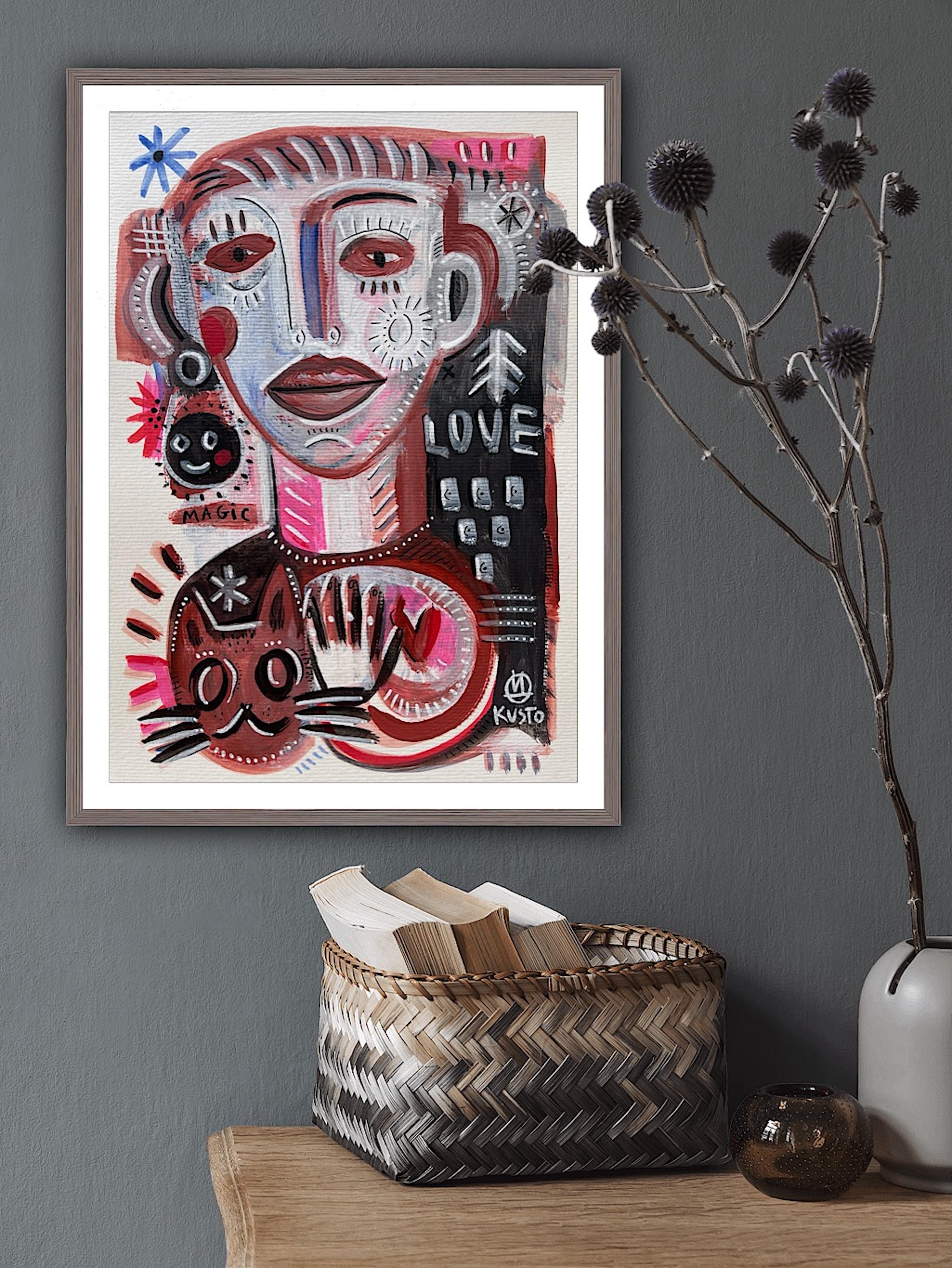 CHAT & MAGIE DE L'AMOUR - Painting de Daria Kusto