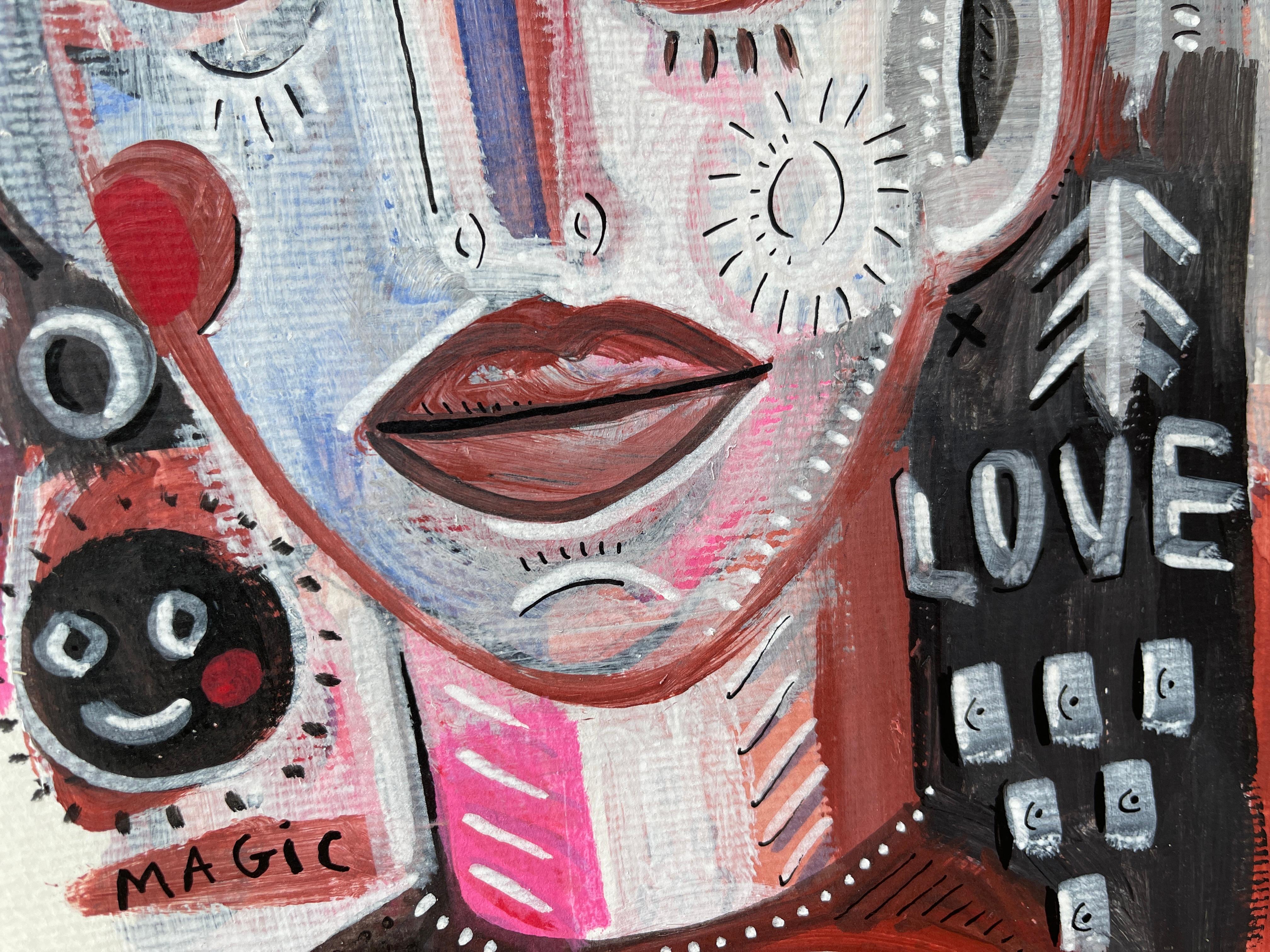 CHAT & MAGIE DE L'AMOUR - Gris Animal Painting par Daria Kusto