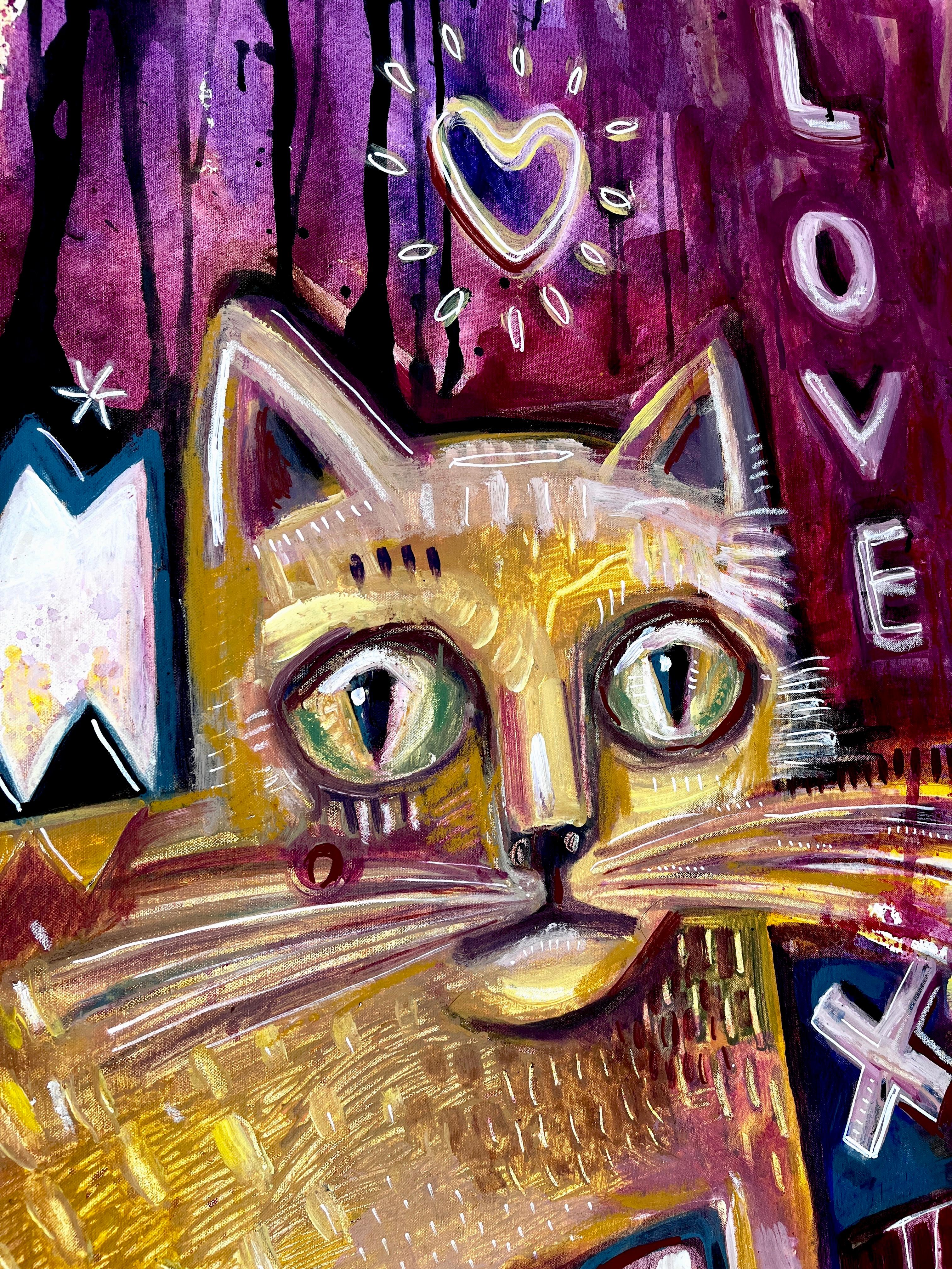 „COFFEE WITH CAT“ (Schwarz), Figurative Painting, von Daria Kusto