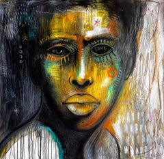 "DREAMS IN THE EYES" portrait , painting acrylic on canvas, big size.