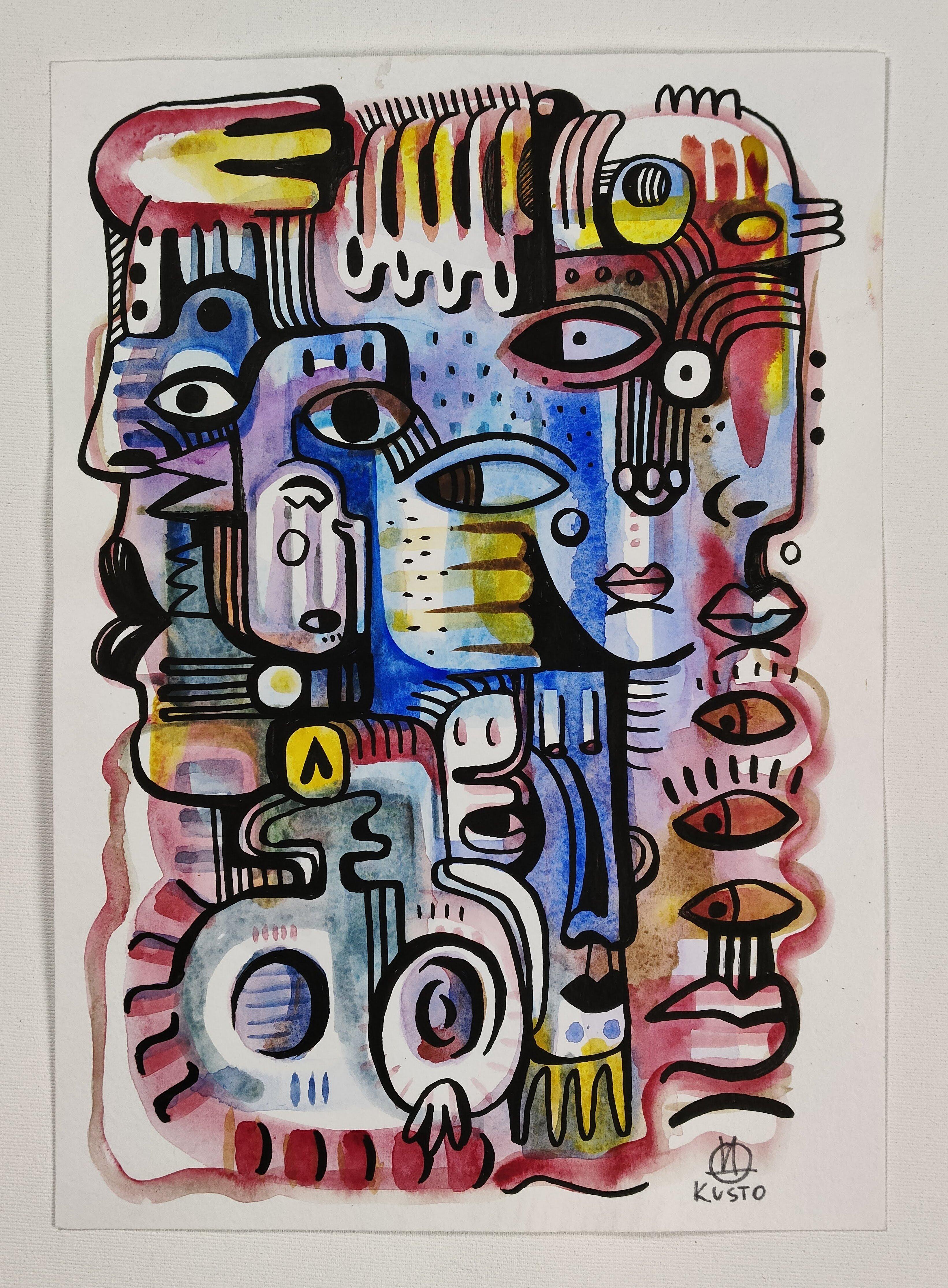 FACES - Néo-expressionnisme Painting par Daria Kusto