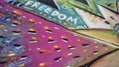 "FREEDOM" colorful painting with flower, bird and girl.