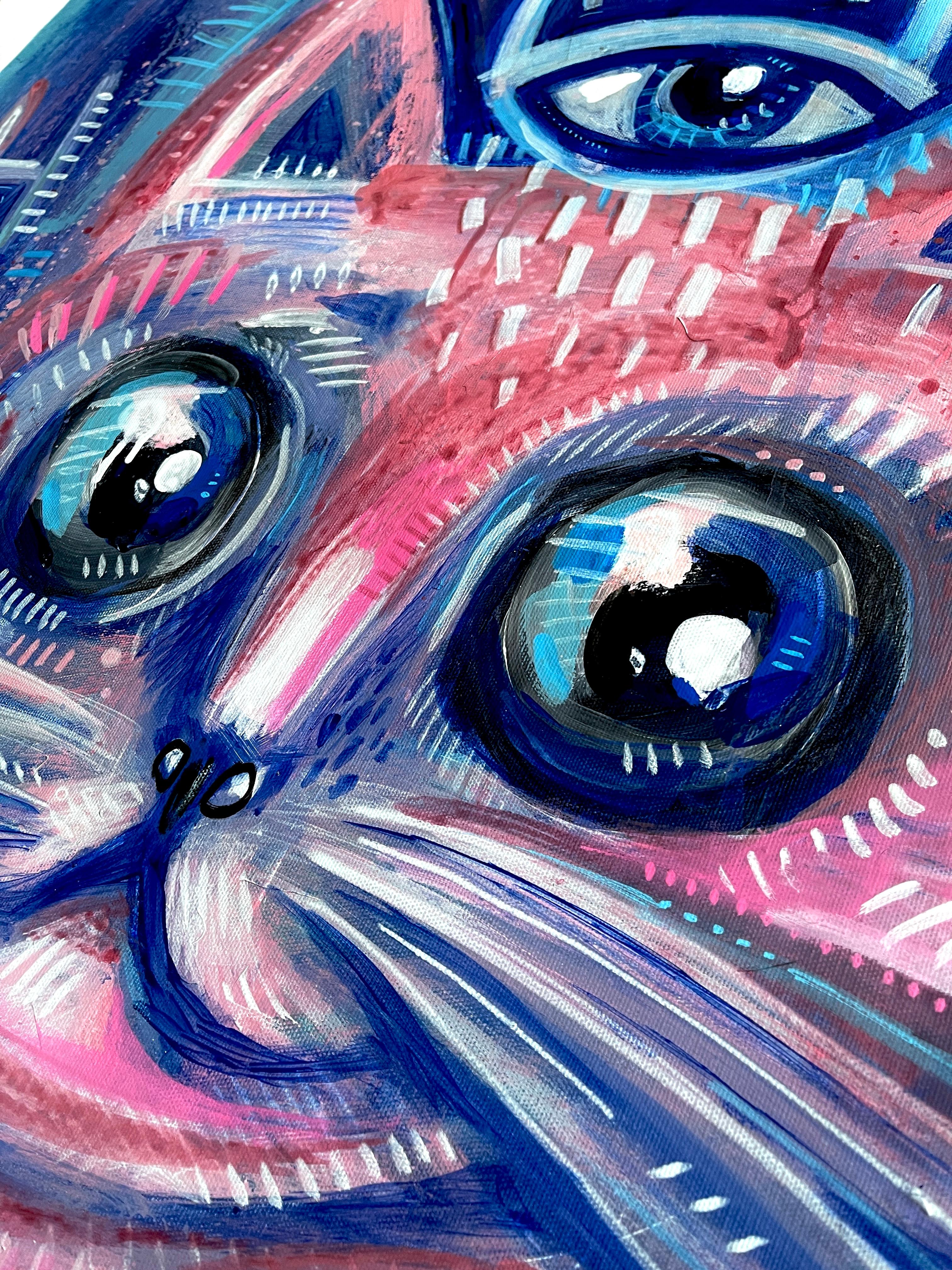 HELLO KITTY - Blue Figurative Painting by Daria Kusto