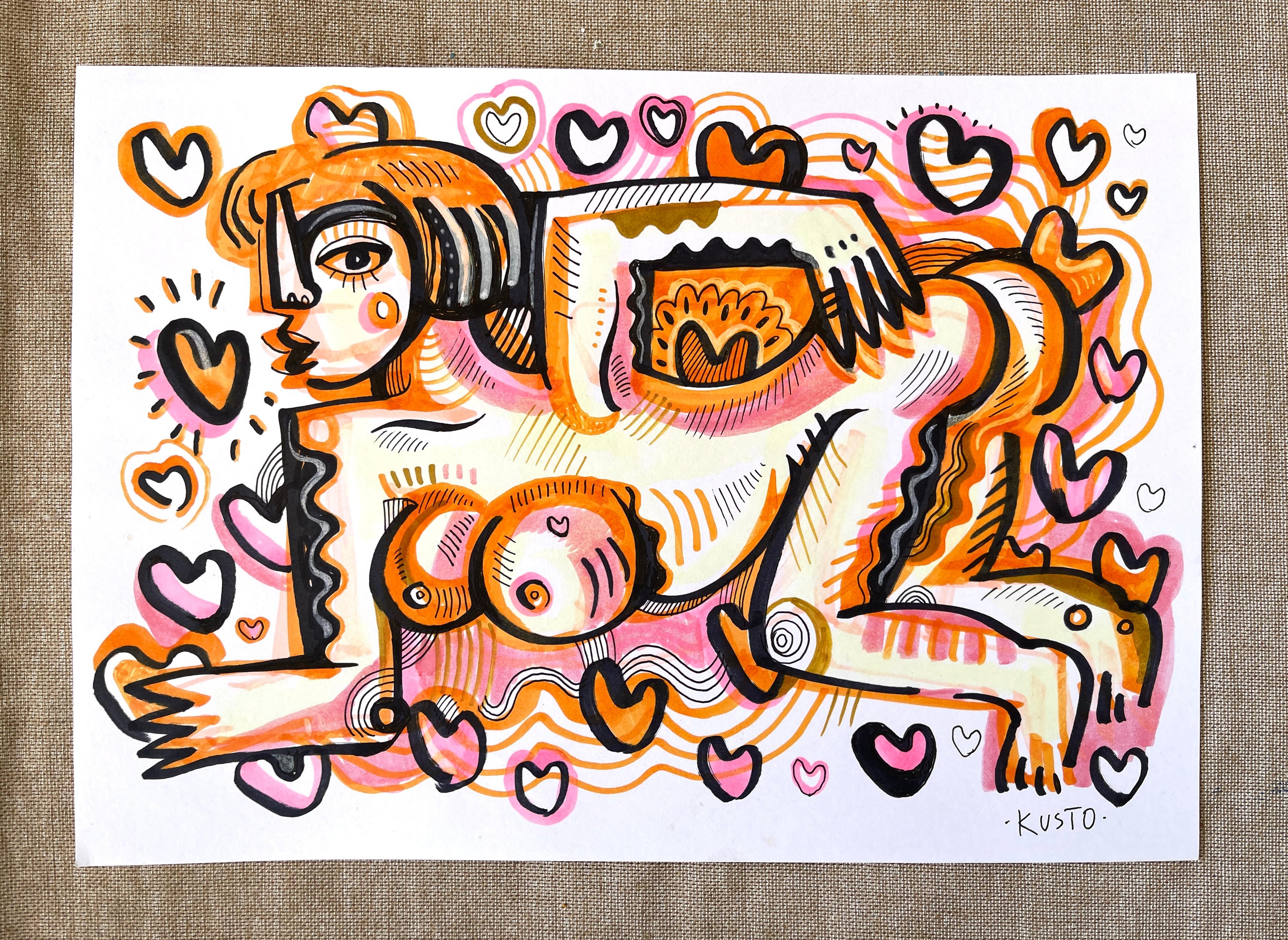 HEISSER STOFF (Orange), Nude Painting, von Daria Kusto