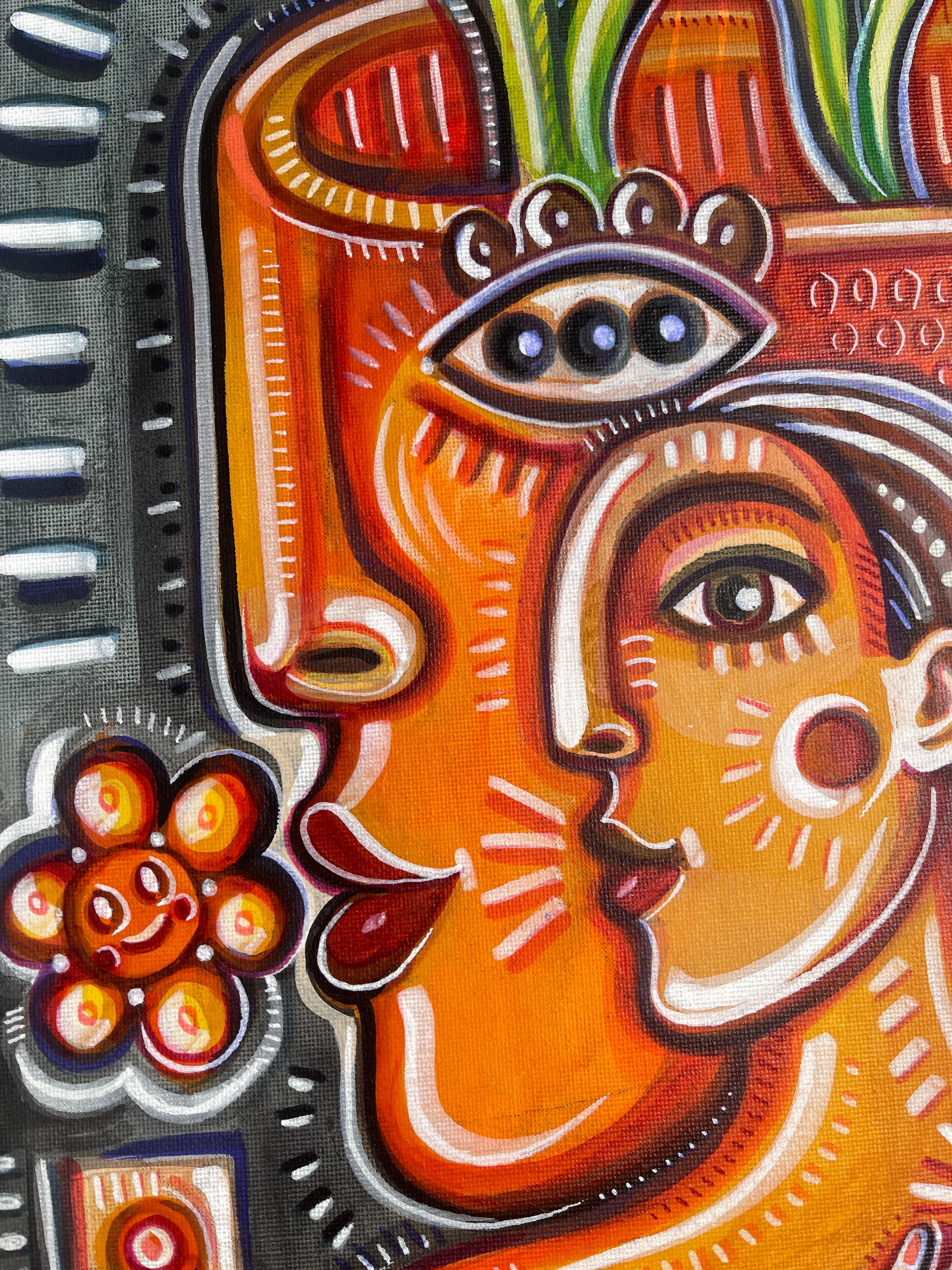 L'AMOUR EN FLEURS - Marron Figurative Painting par Daria Kusto