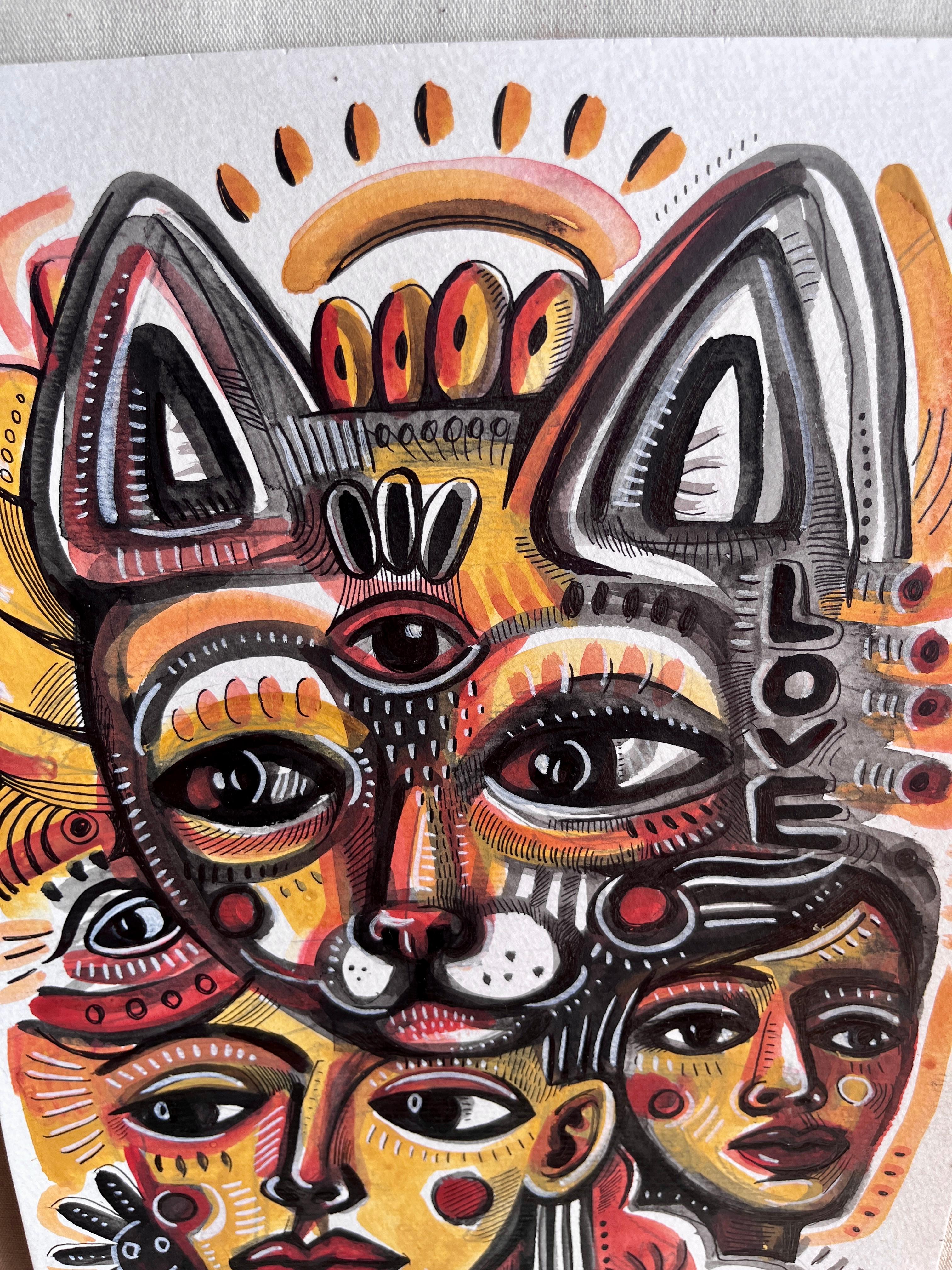 GATTO MAGICO - Portrait Painting Beige di Daria Kusto