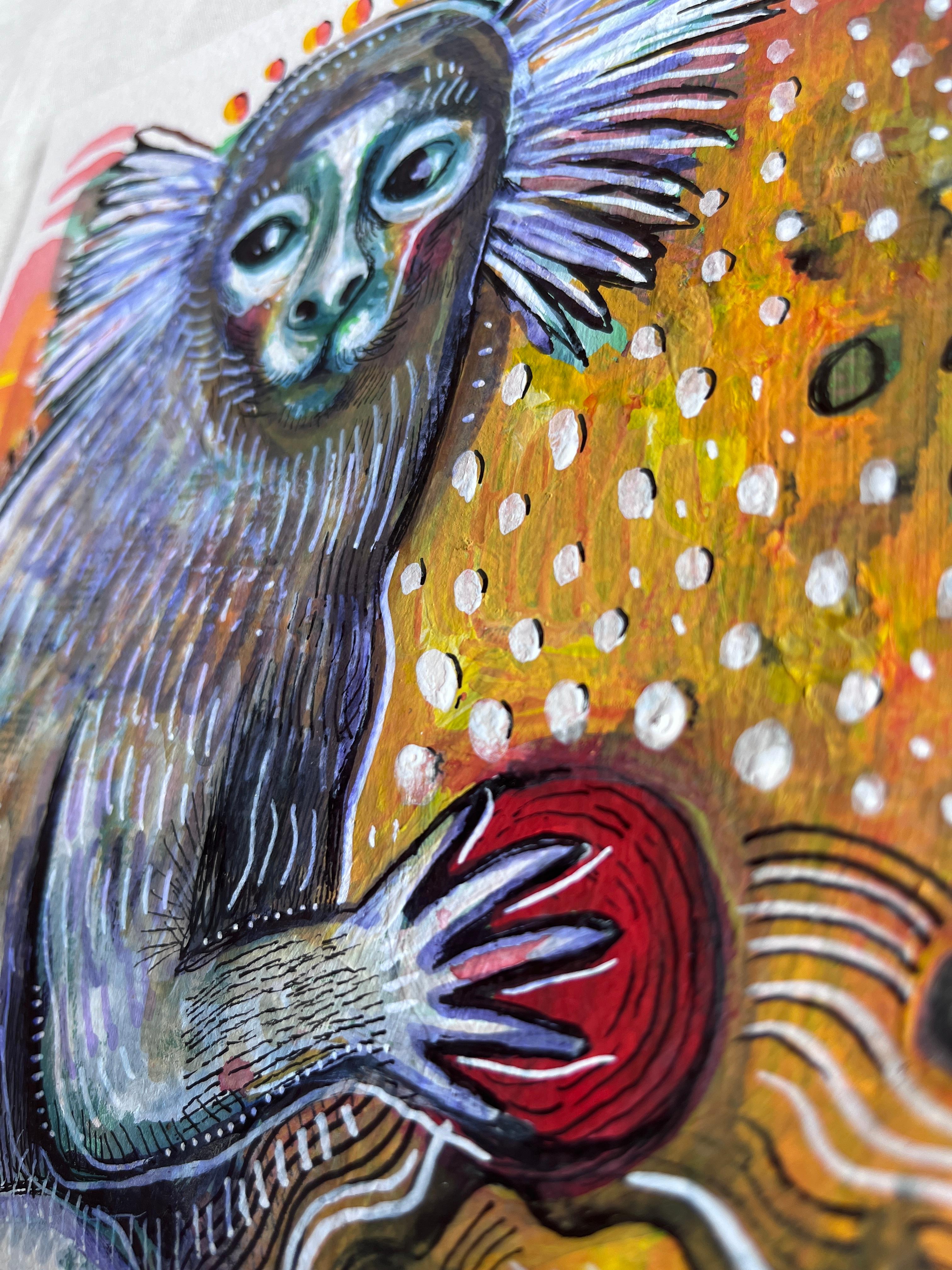MONKEY - Figurative Painting Marrone di Daria Kusto